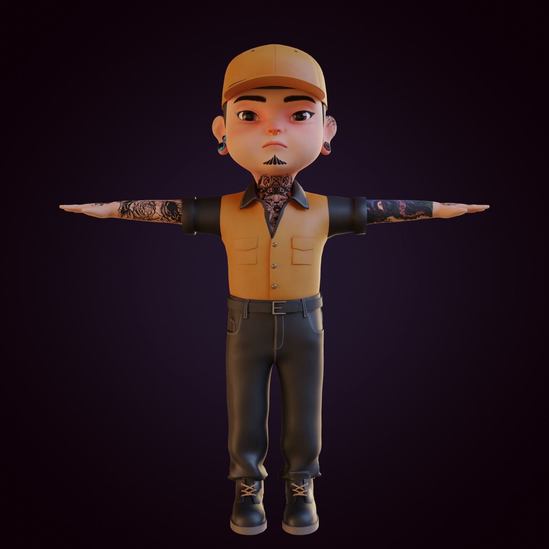 Giangho cartoon -Gangster Low-poly 3D model_4