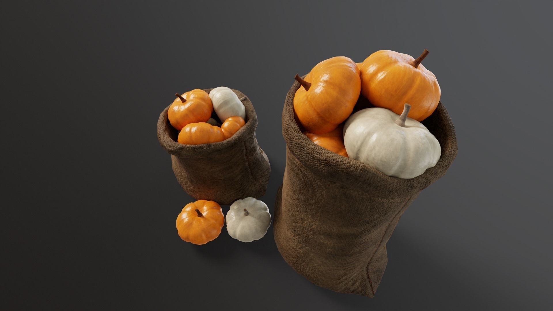 Pumpkins Sacks Low-poly 3D model_11