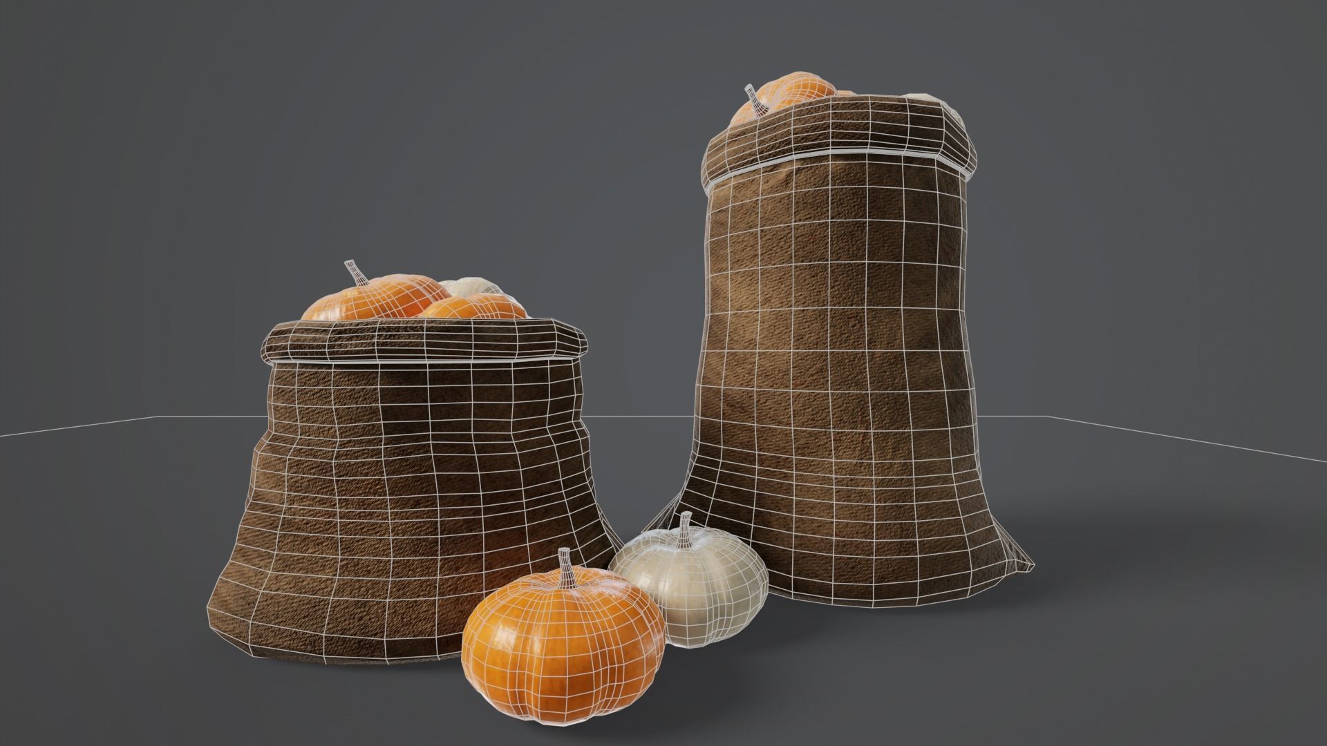 Pumpkins Sacks Low-poly 3D model_3