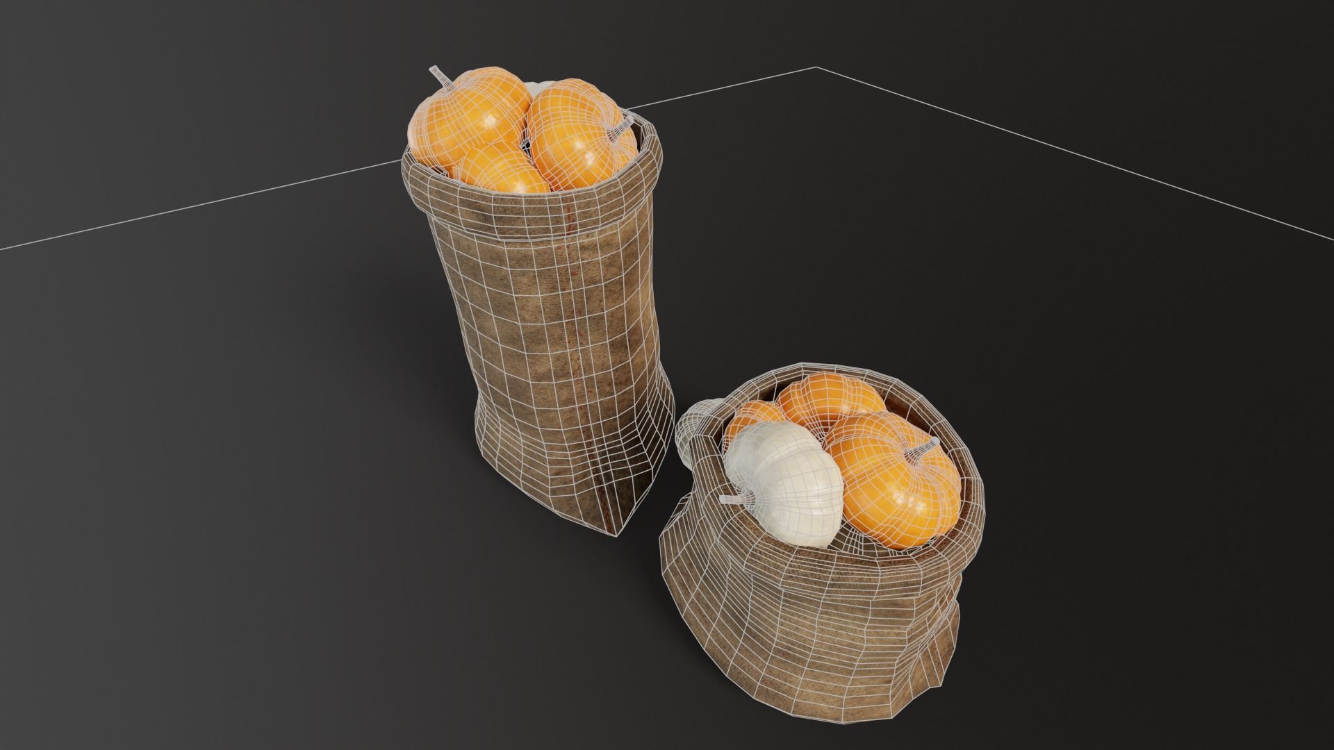 Pumpkins Sacks Low-poly 3D model_10