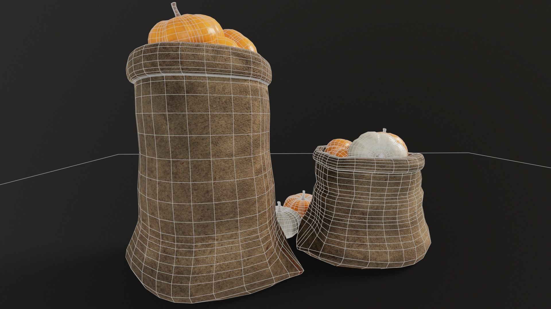 Pumpkins Sacks Low-poly 3D model_12