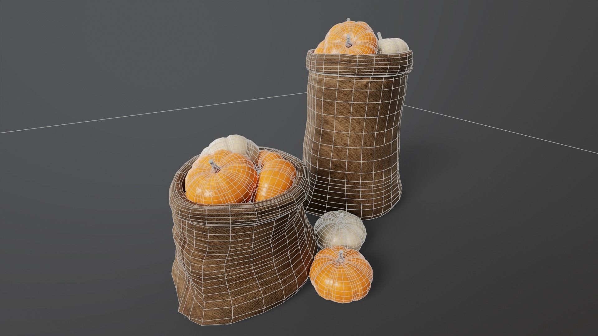 Pumpkins Sacks Low-poly 3D model_6