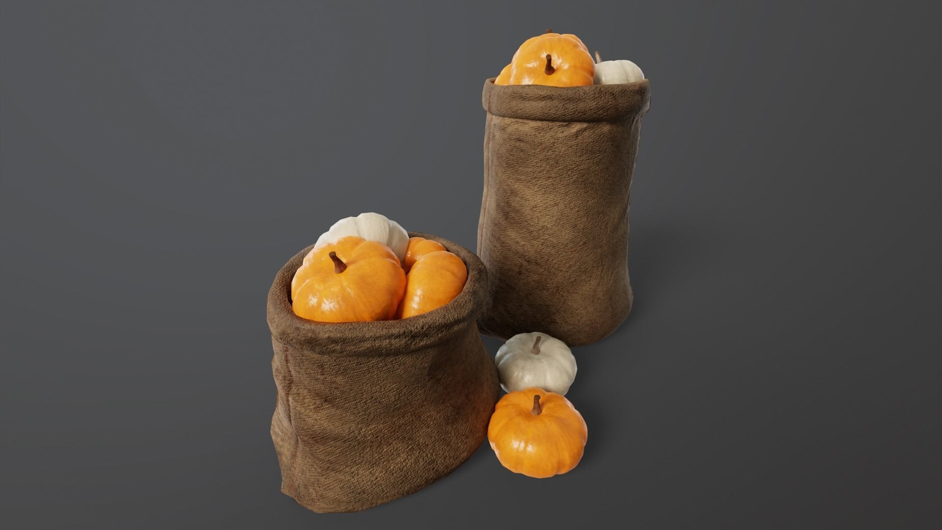 Pumpkins Sacks Low-poly 3D model_9