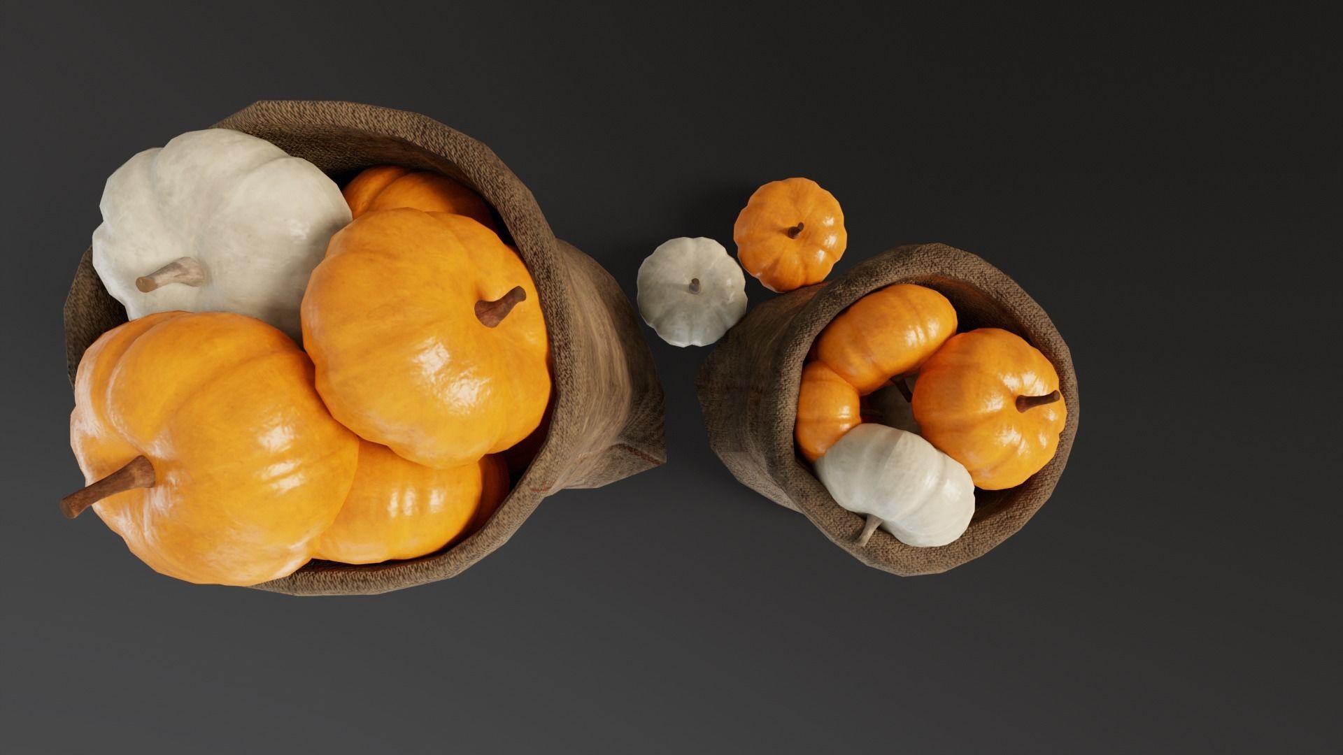 Pumpkins Sacks Low-poly 3D model_8