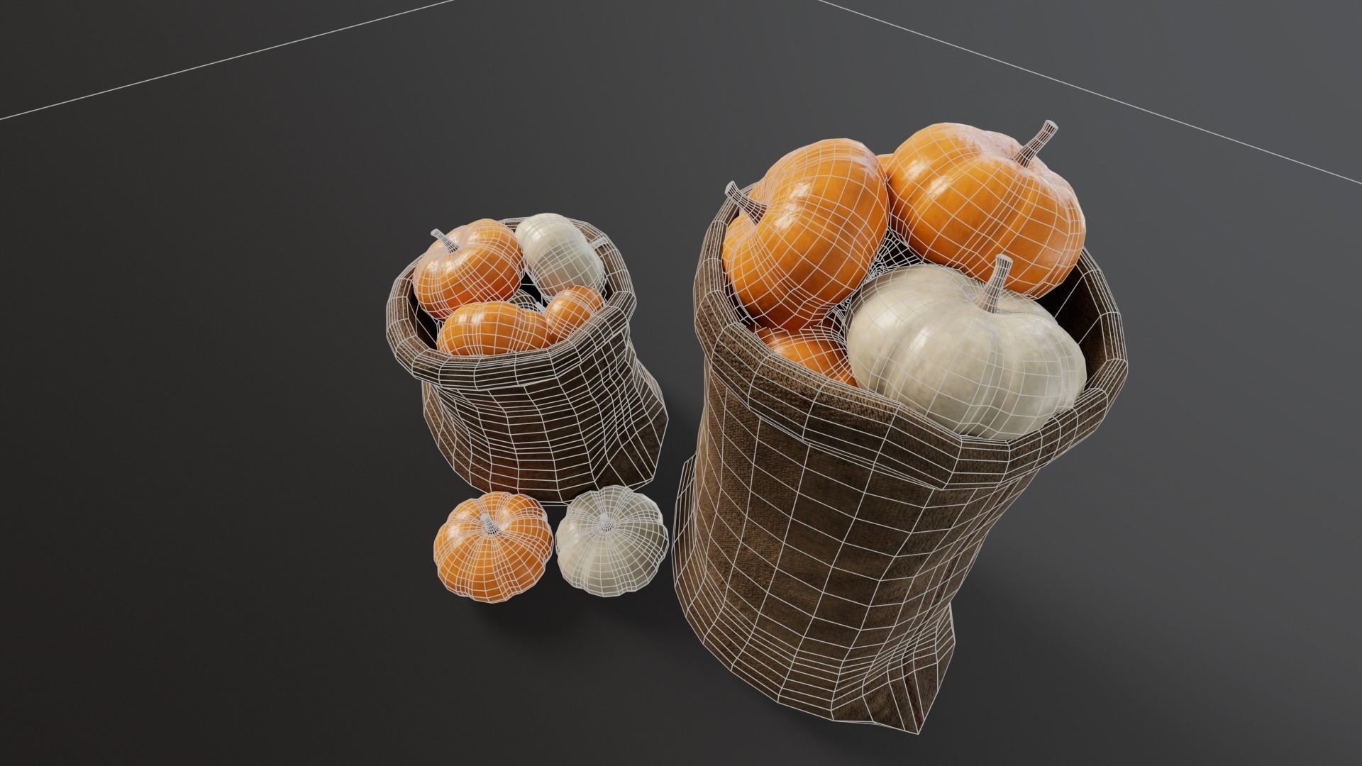Pumpkins Sacks Low-poly 3D model_15