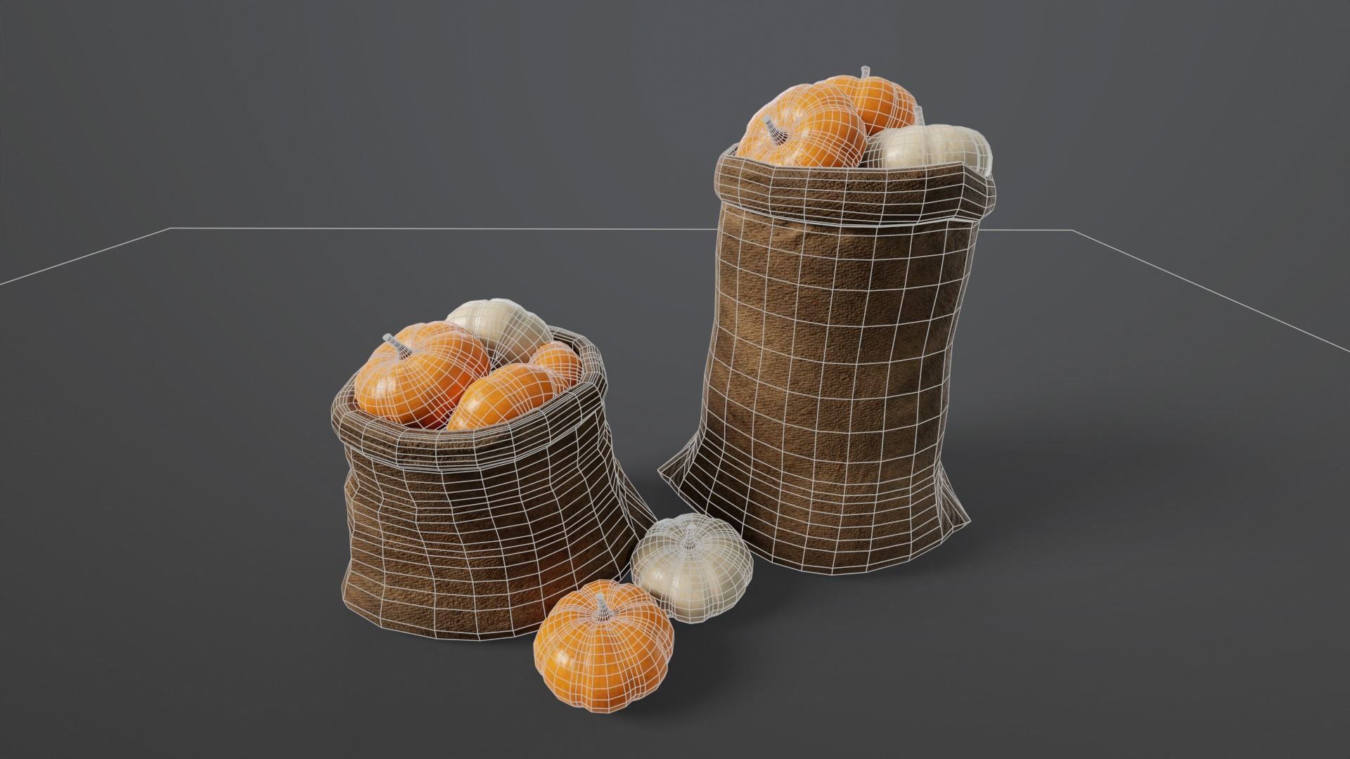 Pumpkins Sacks Low-poly 3D model_4