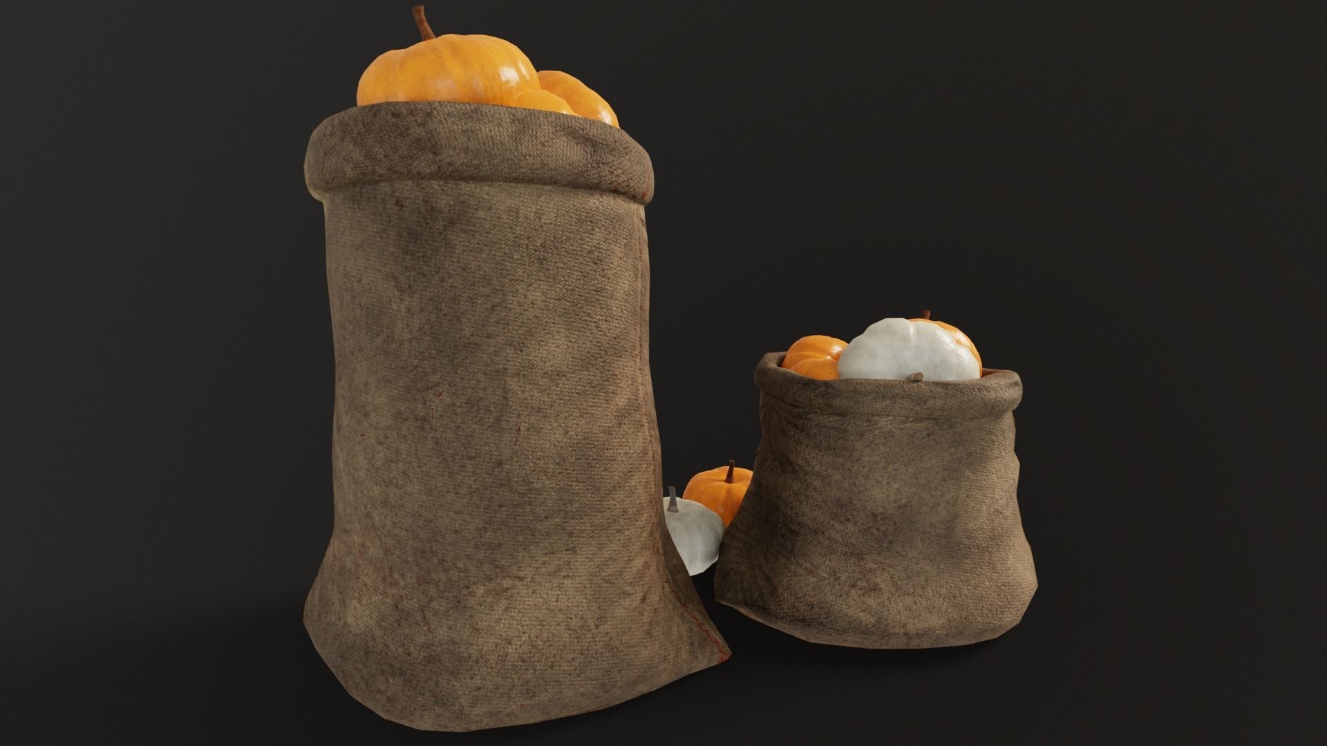 Pumpkins Sacks Low-poly 3D model_14
