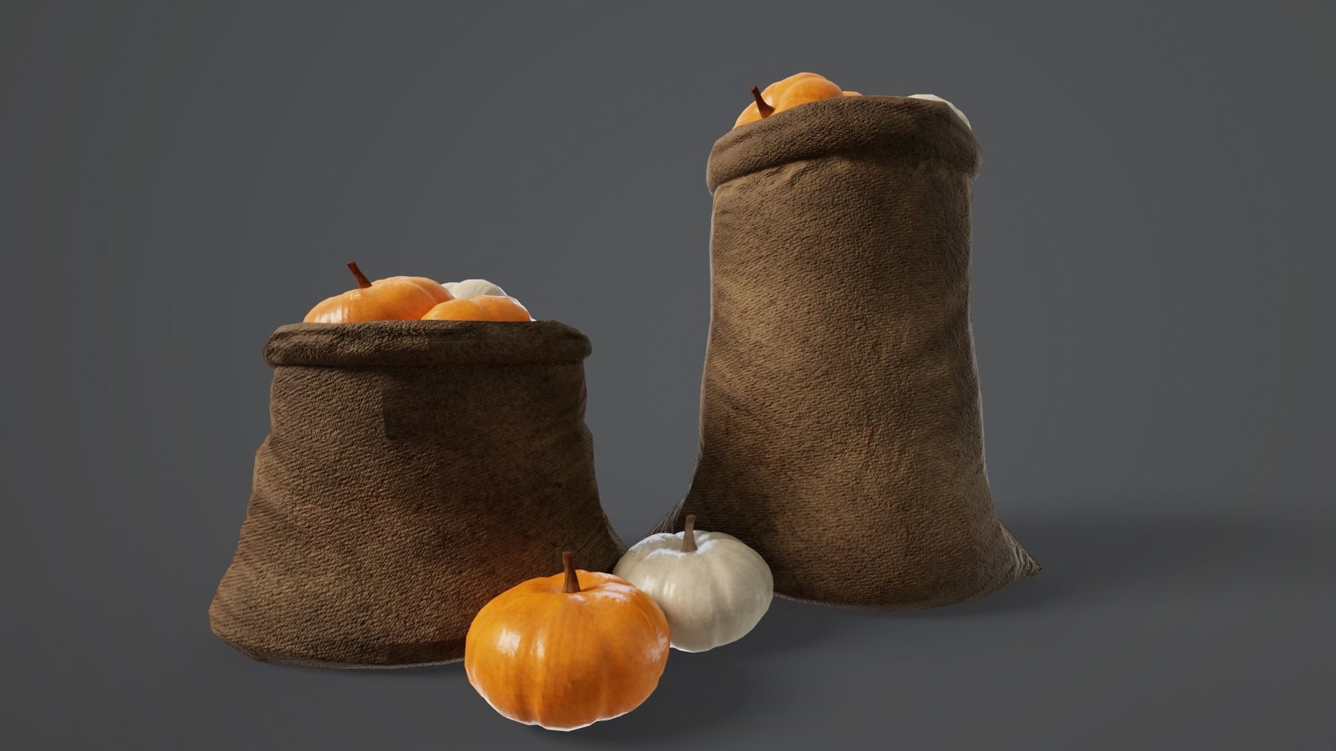 Pumpkins Sacks Low-poly 3D model_5