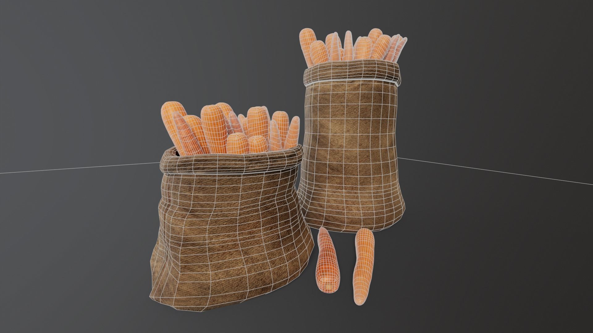 Carrots Sacks  Low-poly 3D model_13