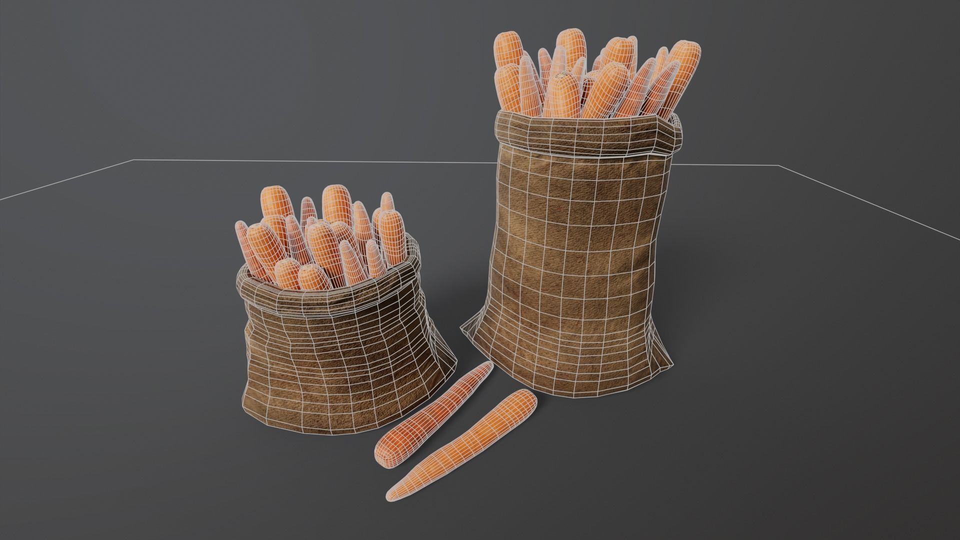 Carrots Sacks  Low-poly 3D model_4