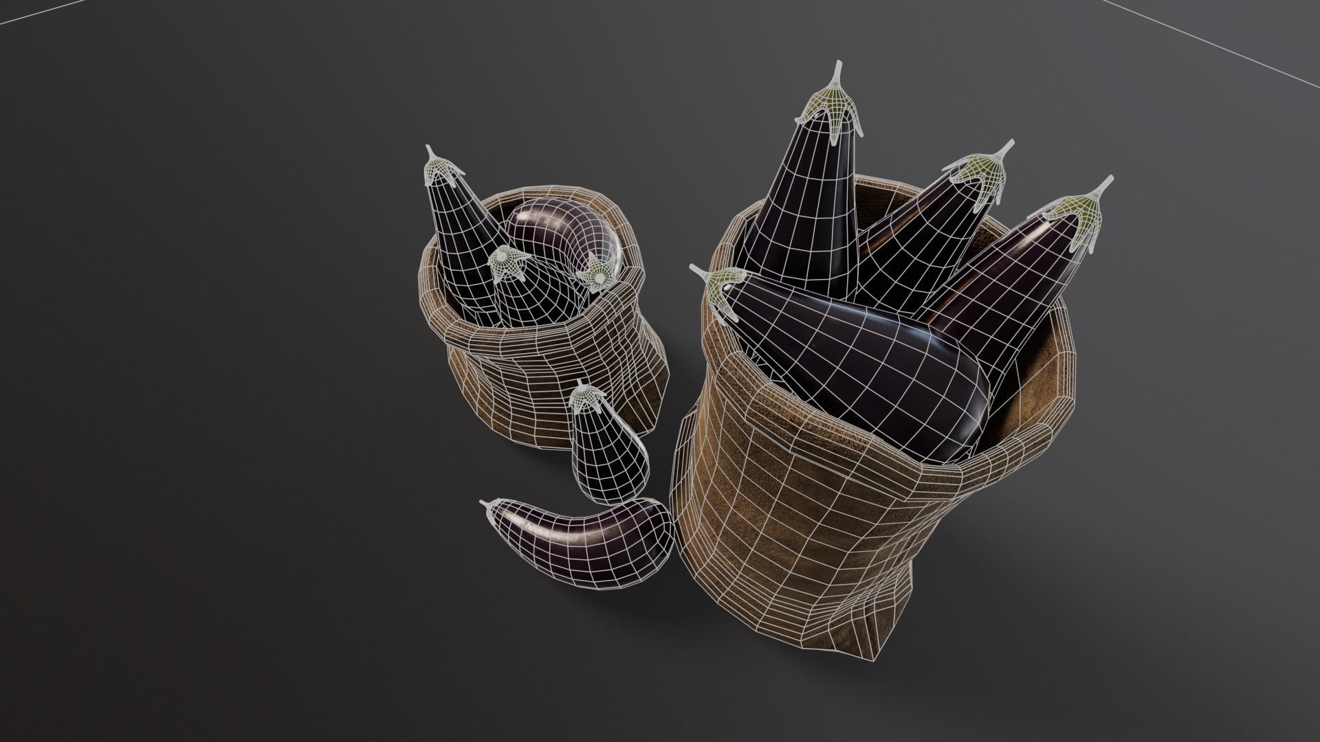 Eggplants Sacks Low-poly 3D model_13
