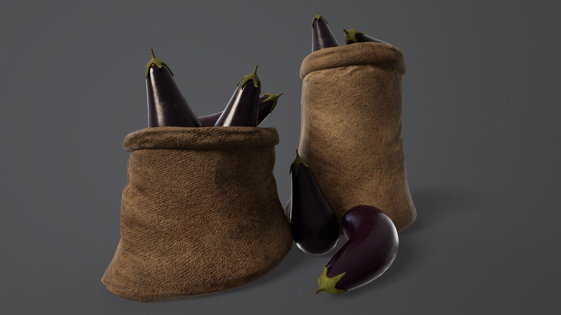 Eggplants Sacks Low-poly 3D model_4