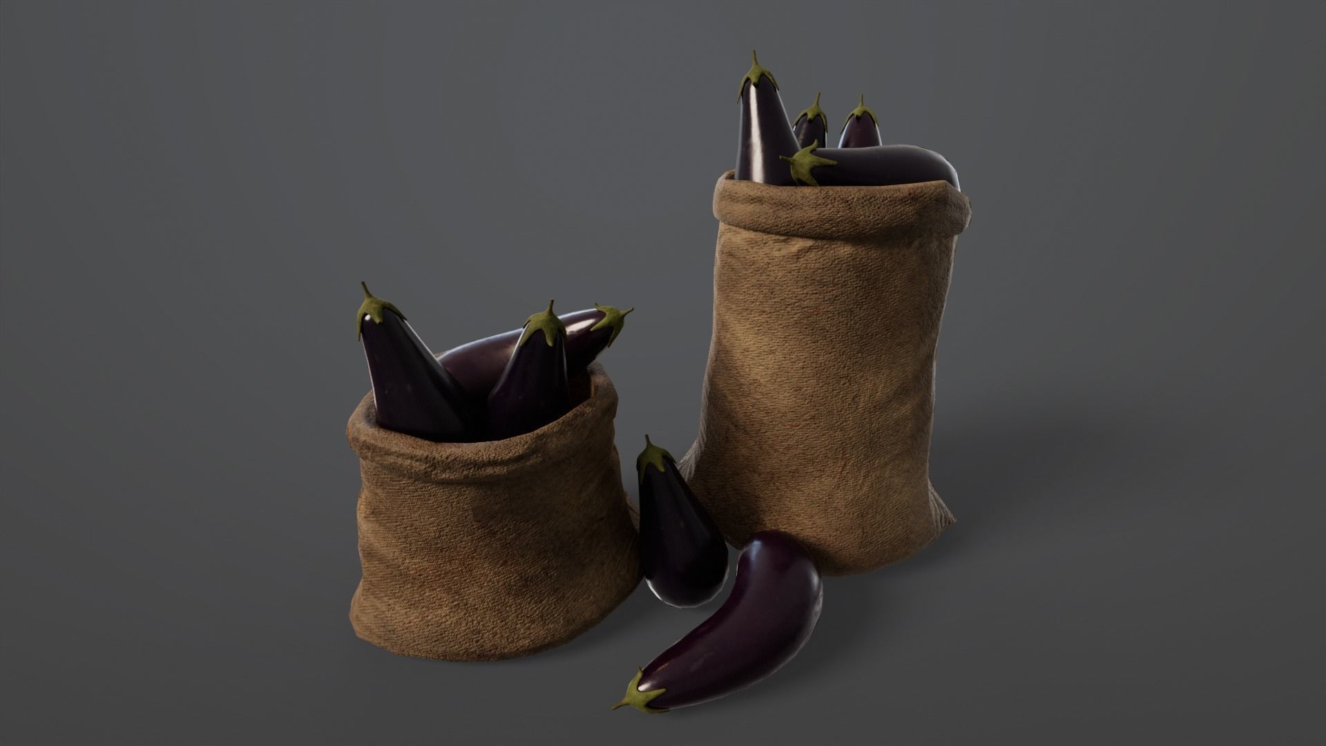 Eggplants Sacks Low-poly 3D model_2