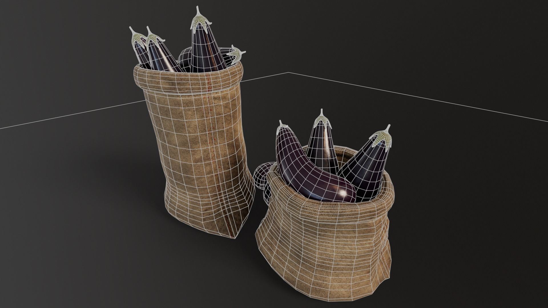 Eggplants Sacks Low-poly 3D model_9