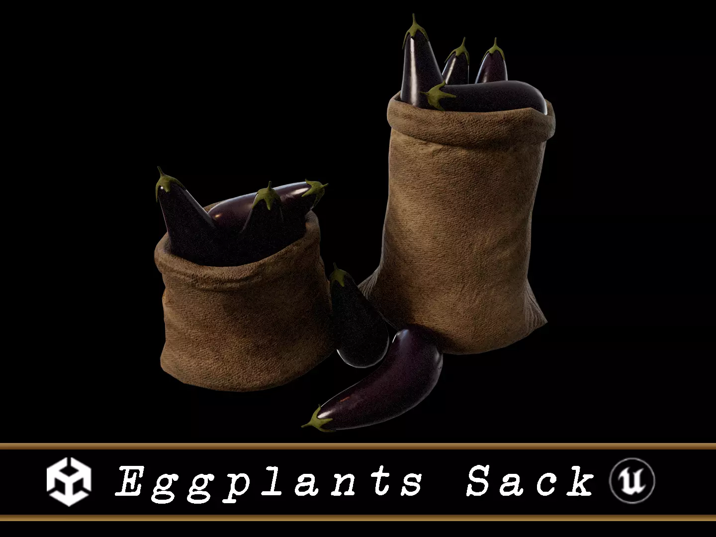 Eggplants Sacks Low-poly 3D model_0