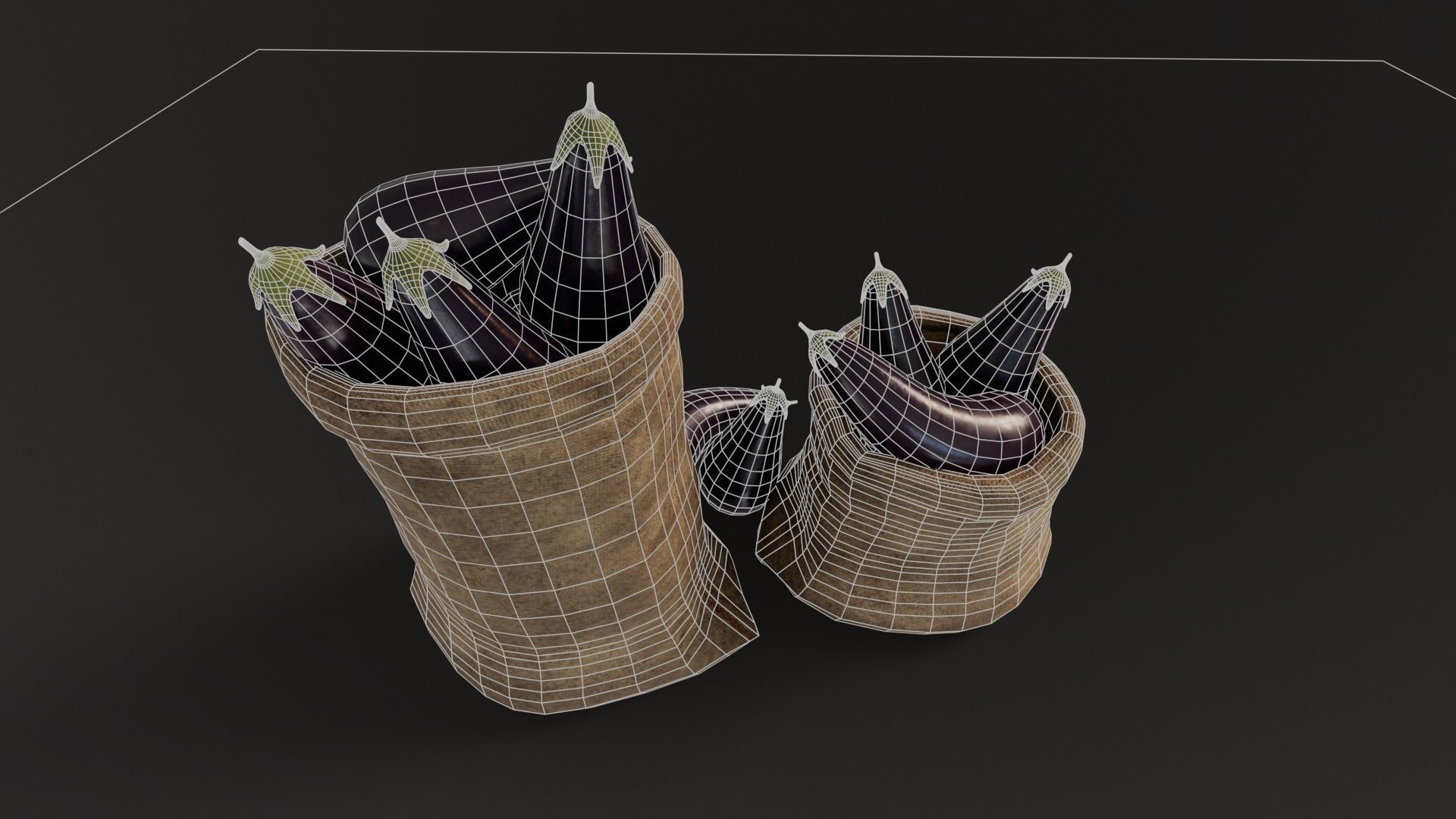 Eggplants Sacks Low-poly 3D model_11