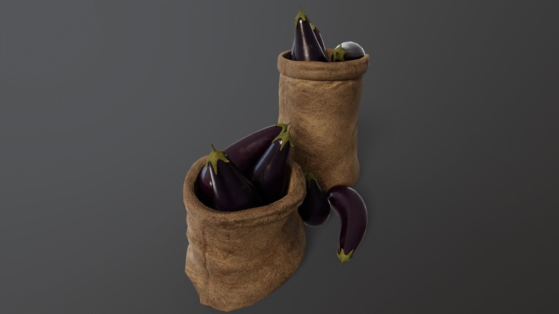 Eggplants Sacks Low-poly 3D model_6