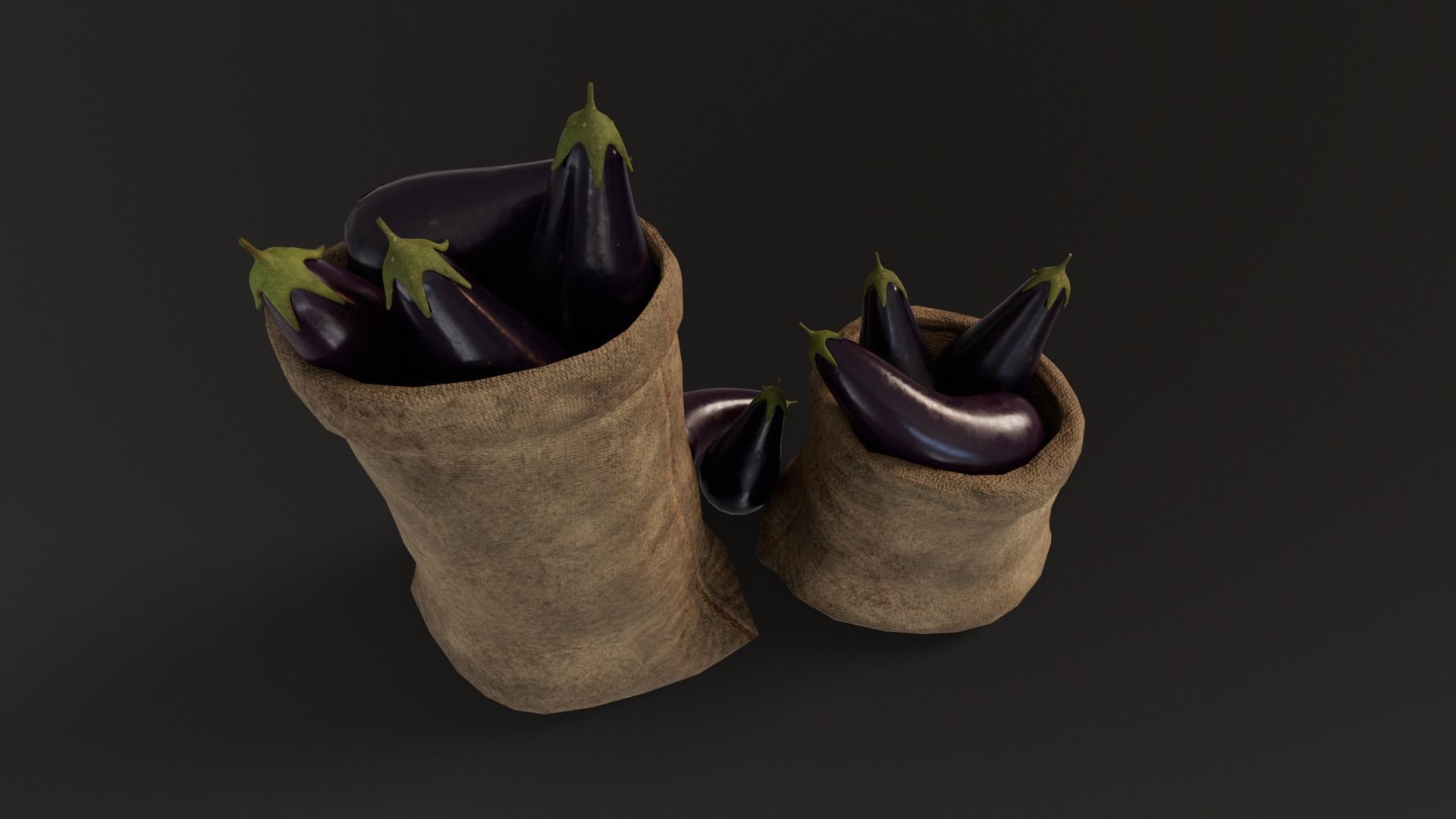 Eggplants Sacks Low-poly 3D model_10