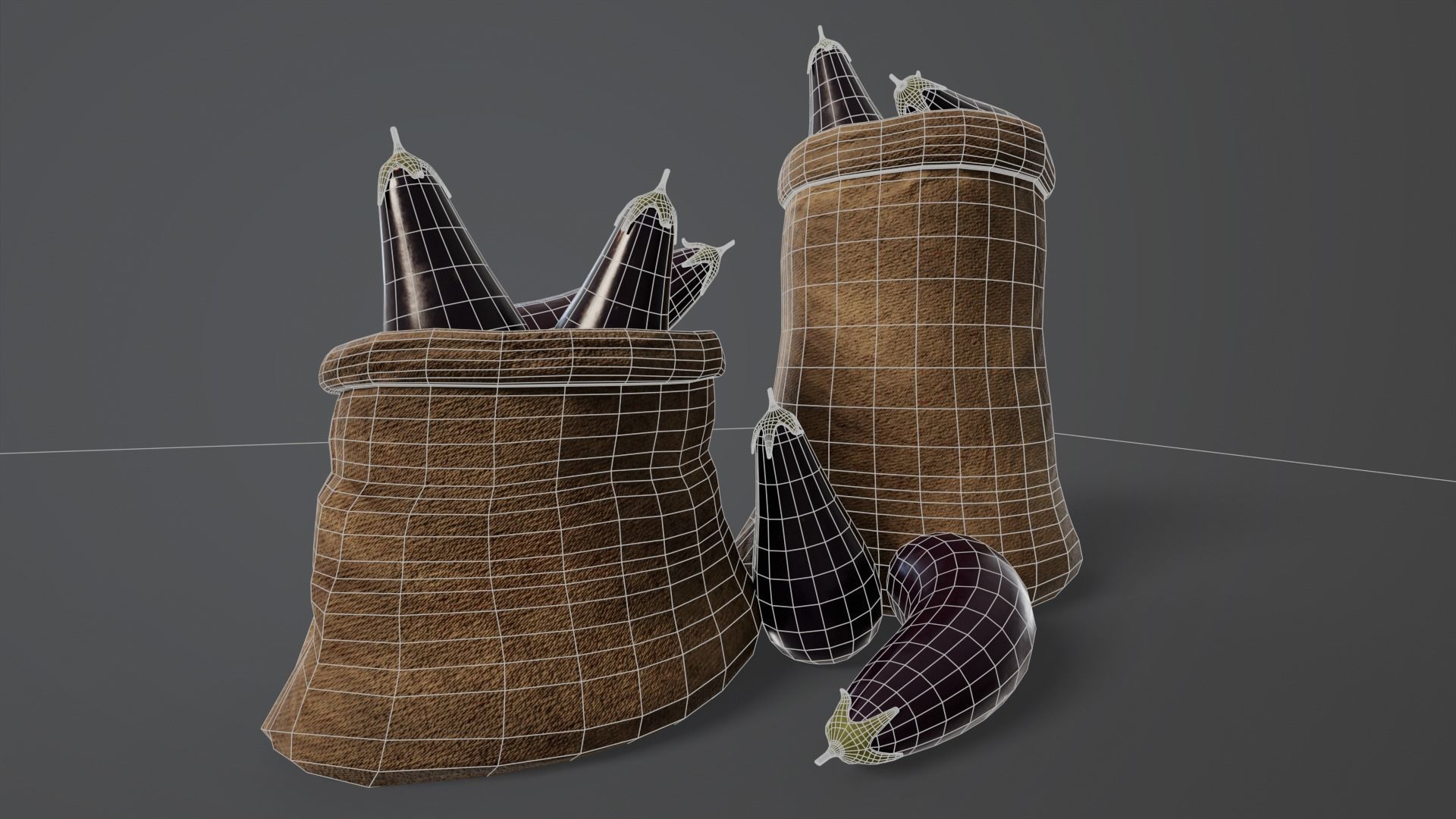 Eggplants Sacks Low-poly 3D model_5