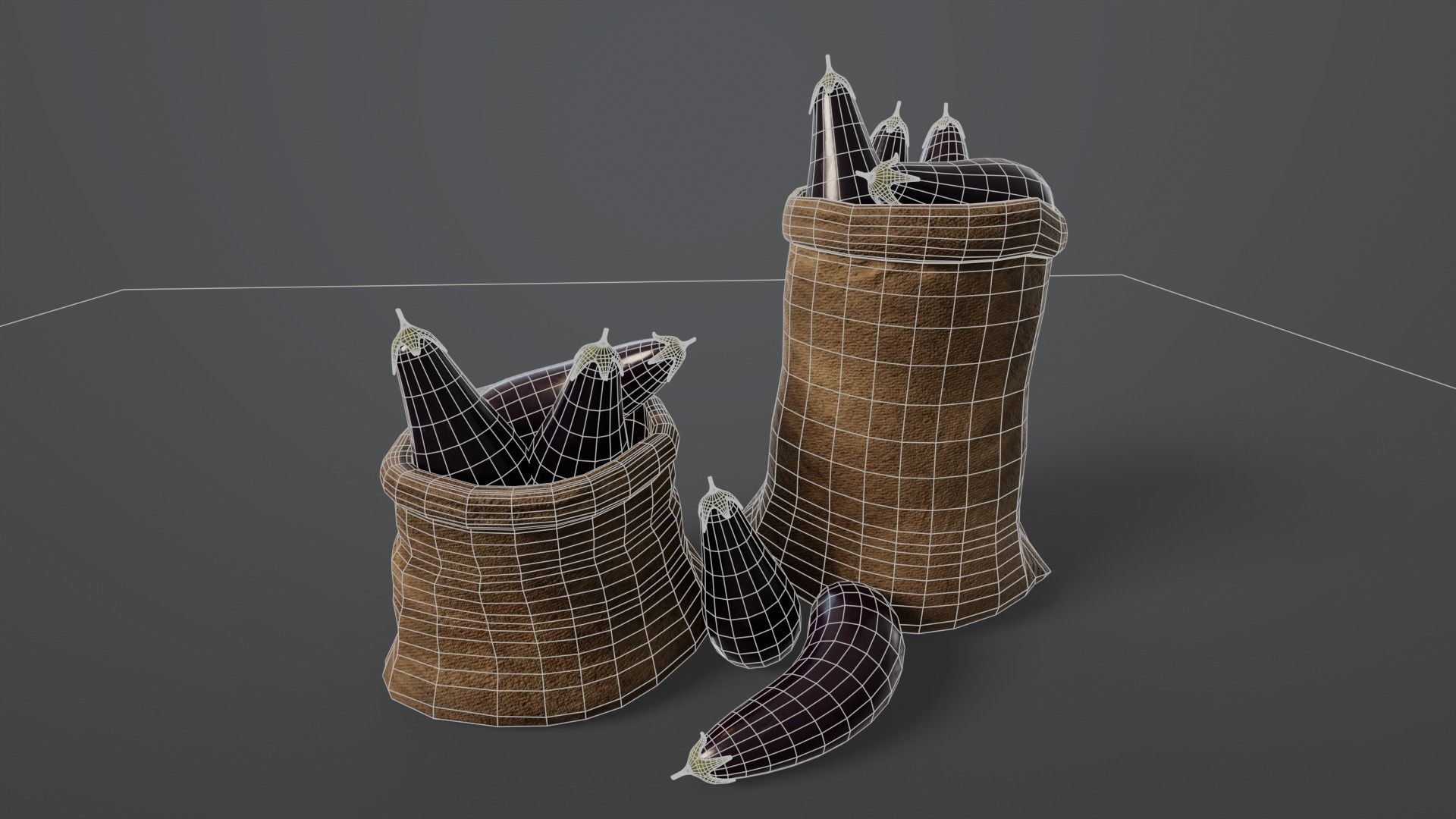 Eggplants Sacks Low-poly 3D model_3