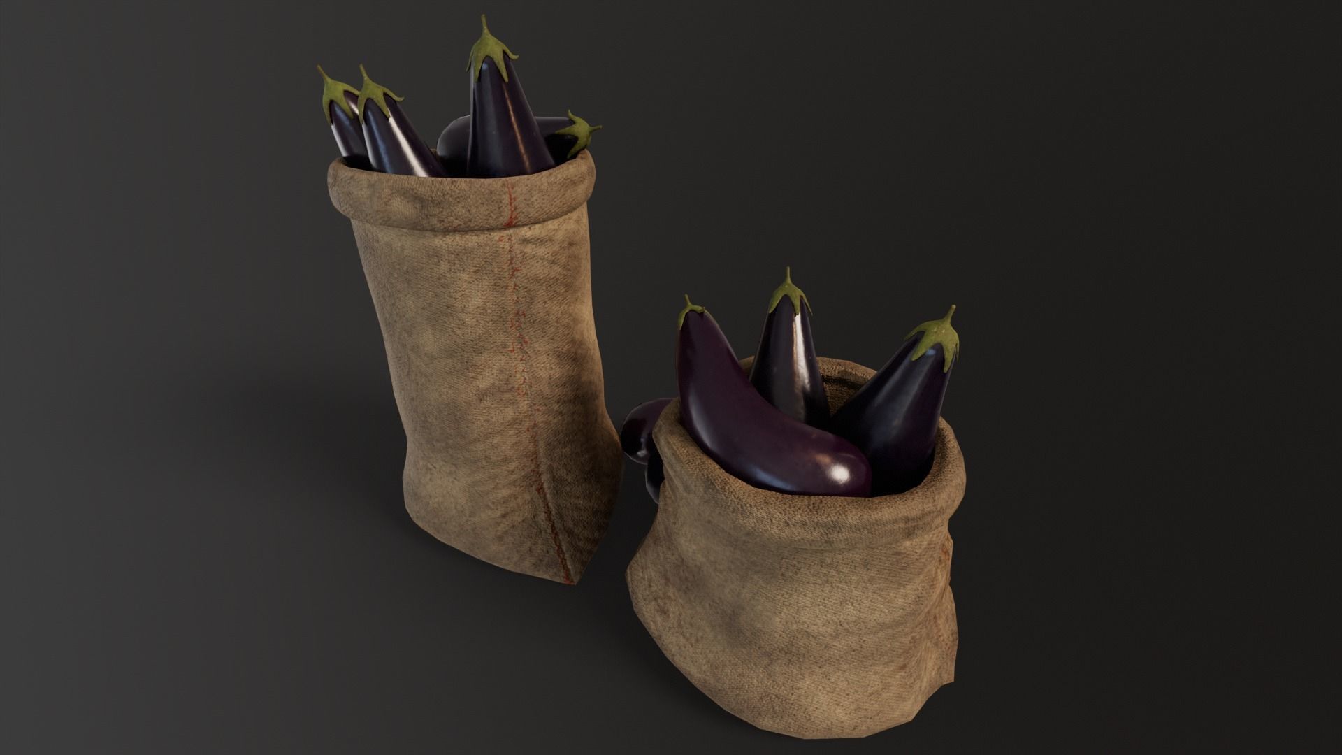 Eggplants Sacks Low-poly 3D model_8