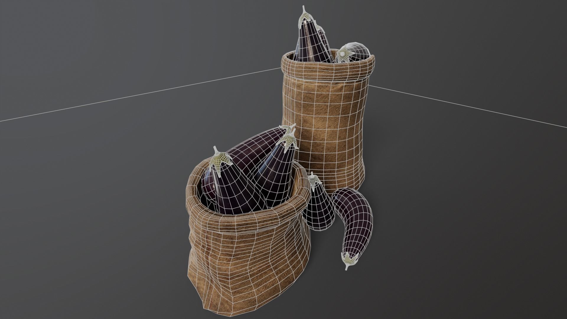 Eggplants Sacks Low-poly 3D model_7