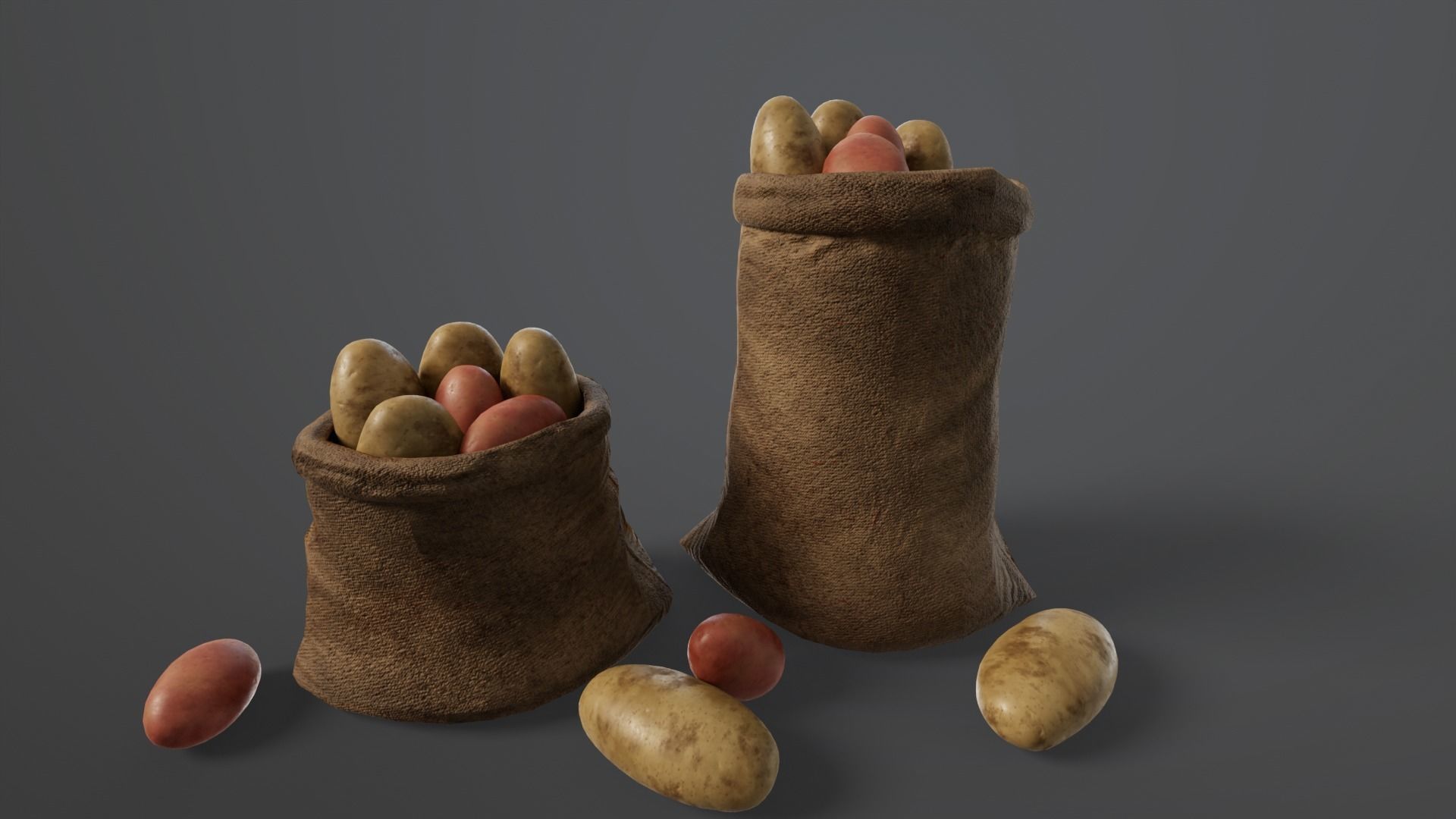 Potatoes Sacks Low-poly 3D model_2
