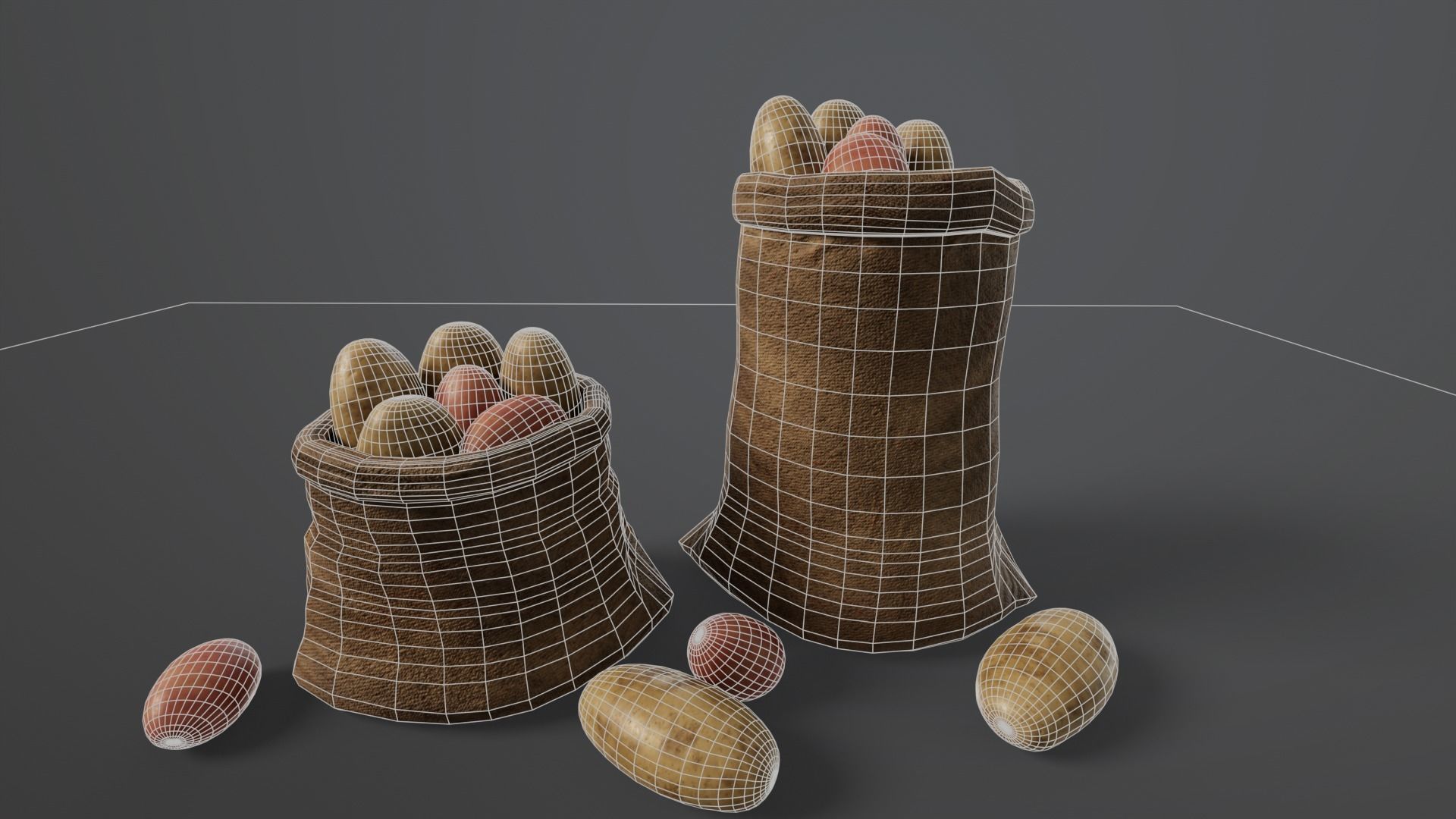 Potatoes Sacks Low-poly 3D model_3