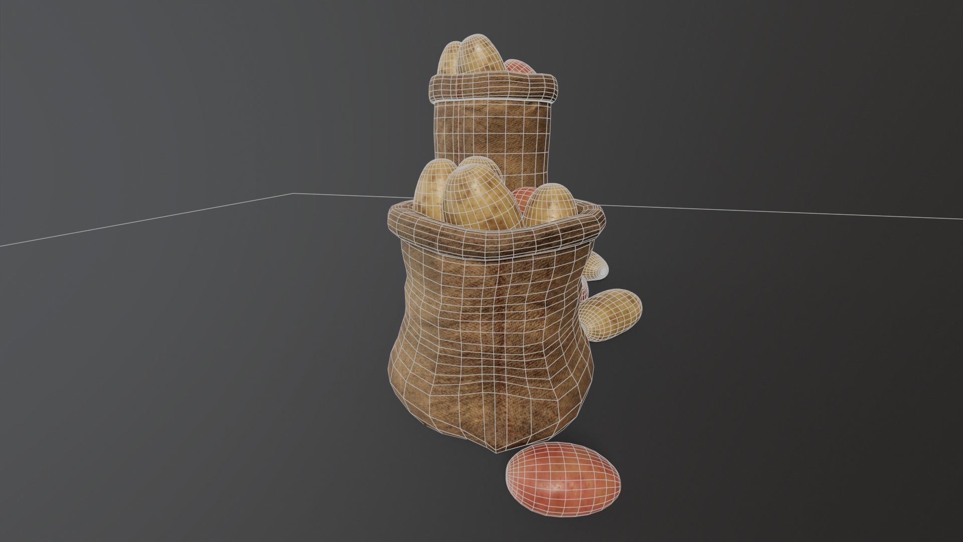 Potatoes Sacks Low-poly 3D model_7