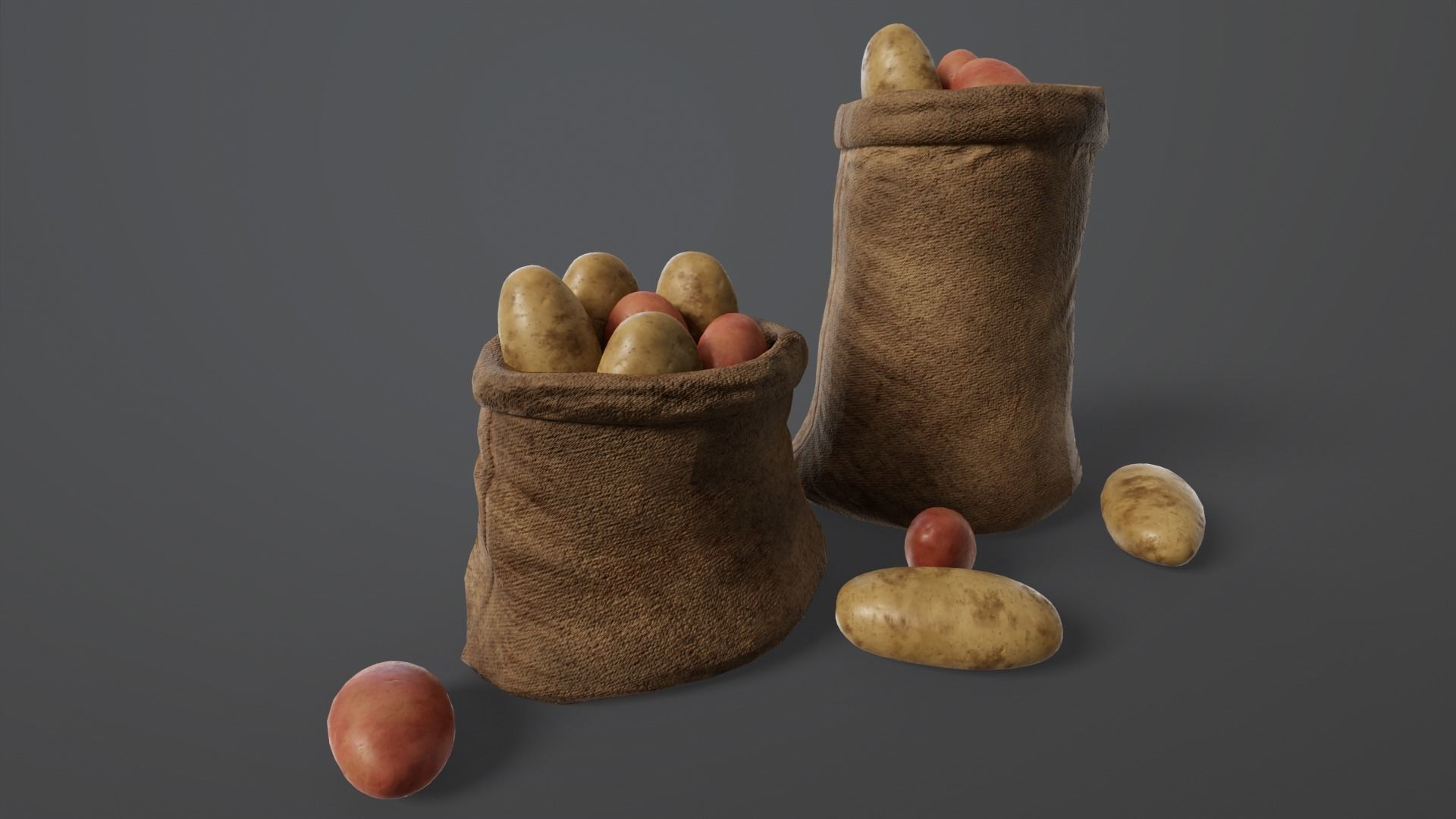Potatoes Sacks Low-poly 3D model_4
