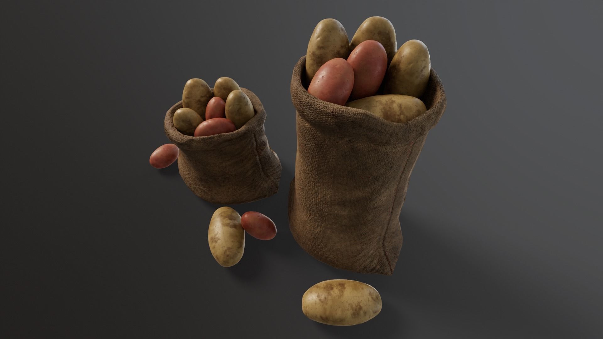 Potatoes Sacks Low-poly 3D model_12