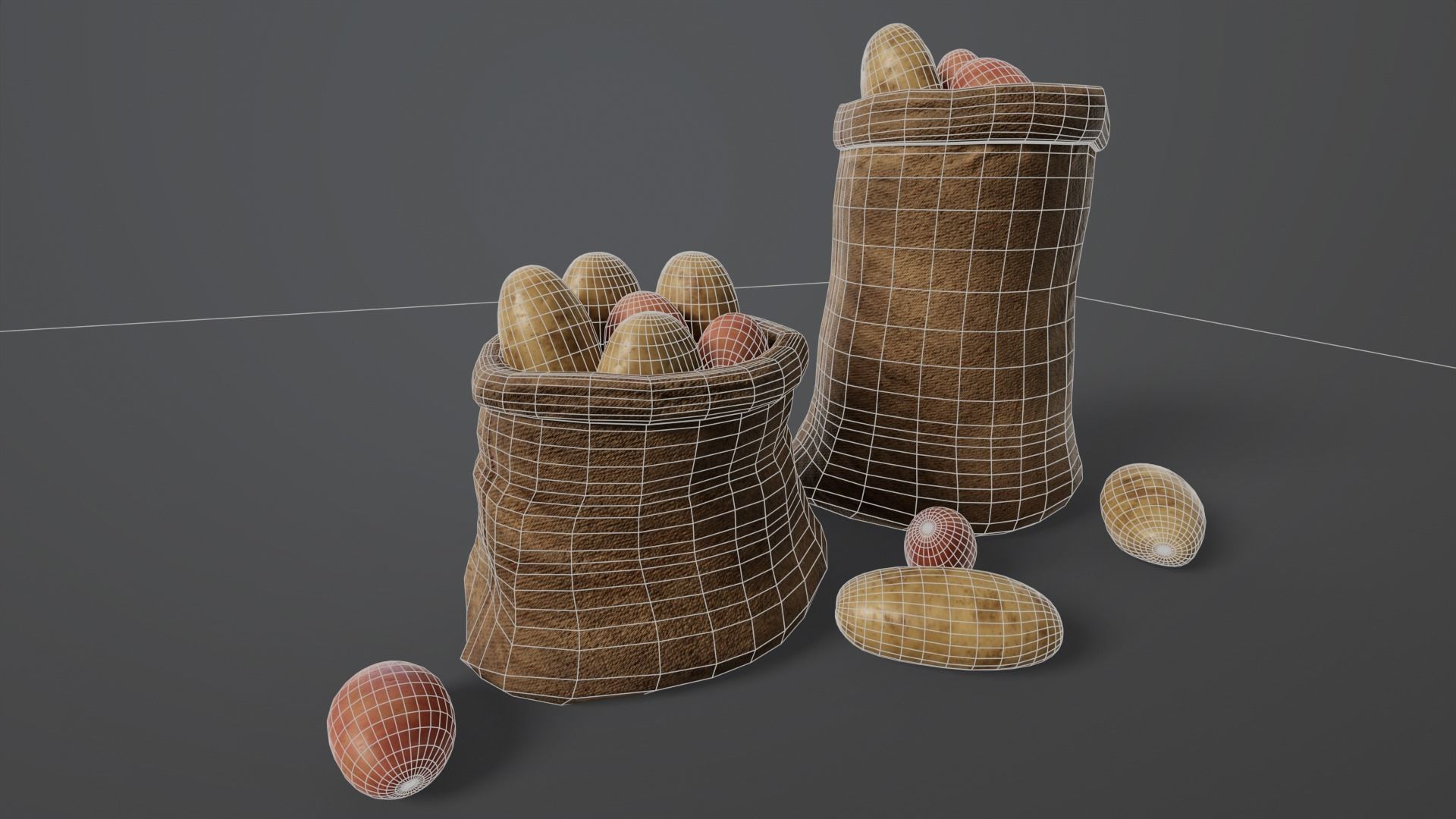 Potatoes Sacks Low-poly 3D model_5