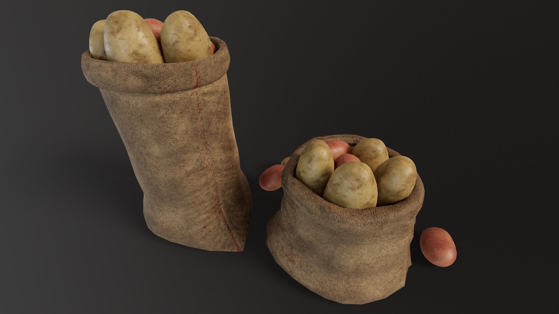 Potatoes Sacks Low-poly 3D model_8