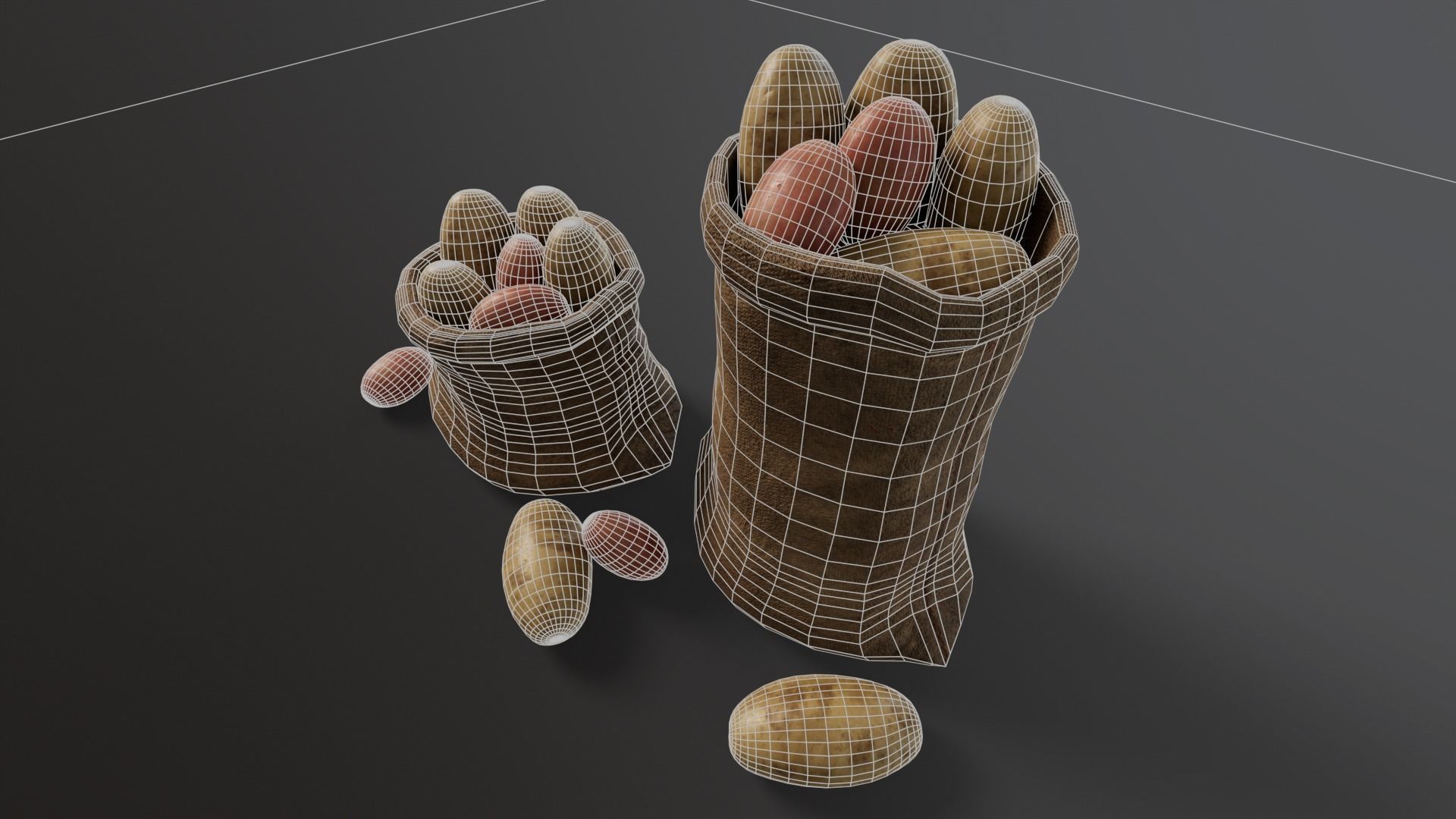 Potatoes Sacks Low-poly 3D model_13