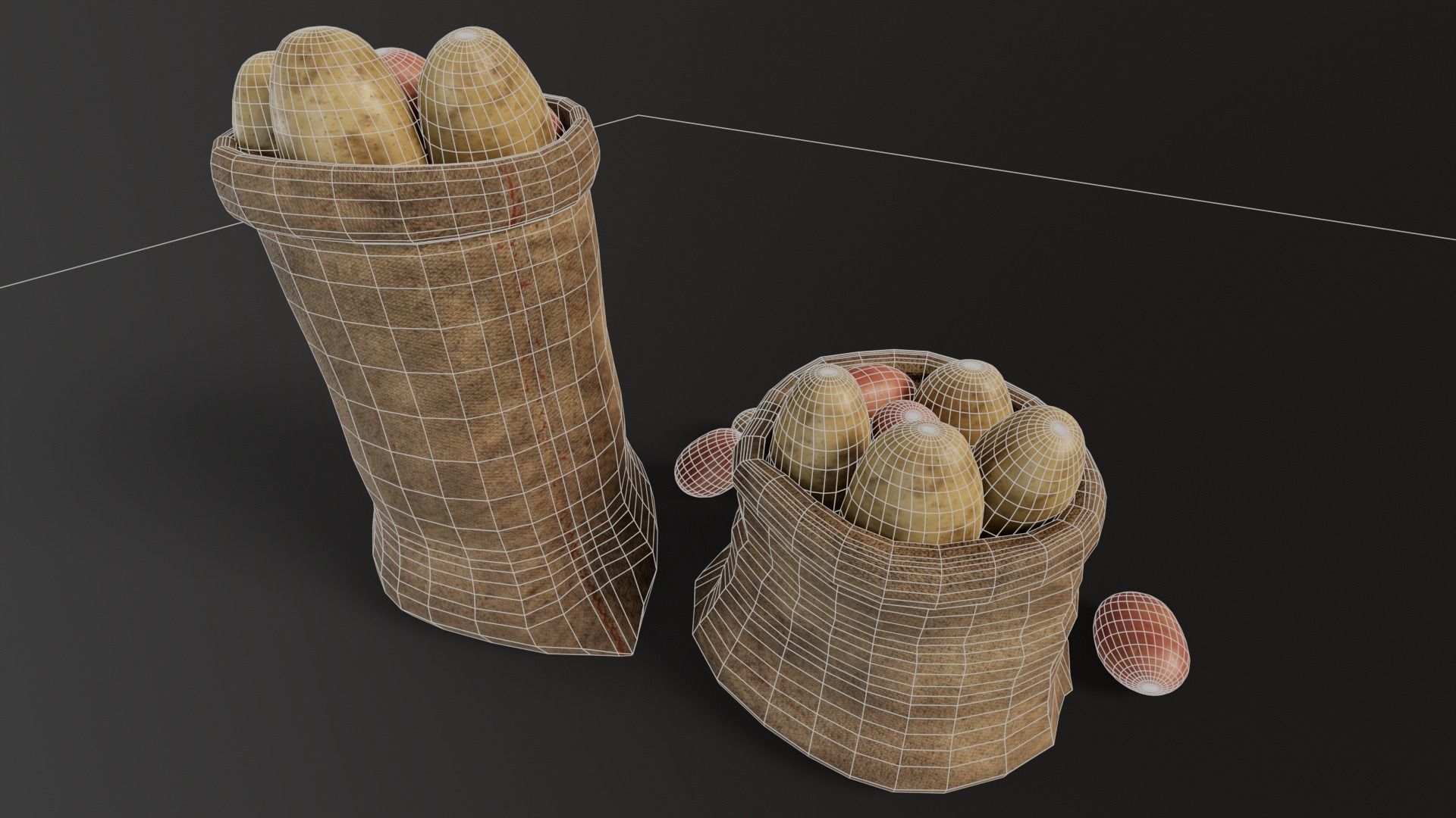 Potatoes Sacks Low-poly 3D model_9