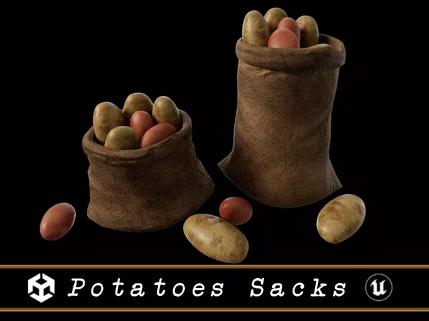 Potatoes Sacks Low-poly 3D model_0