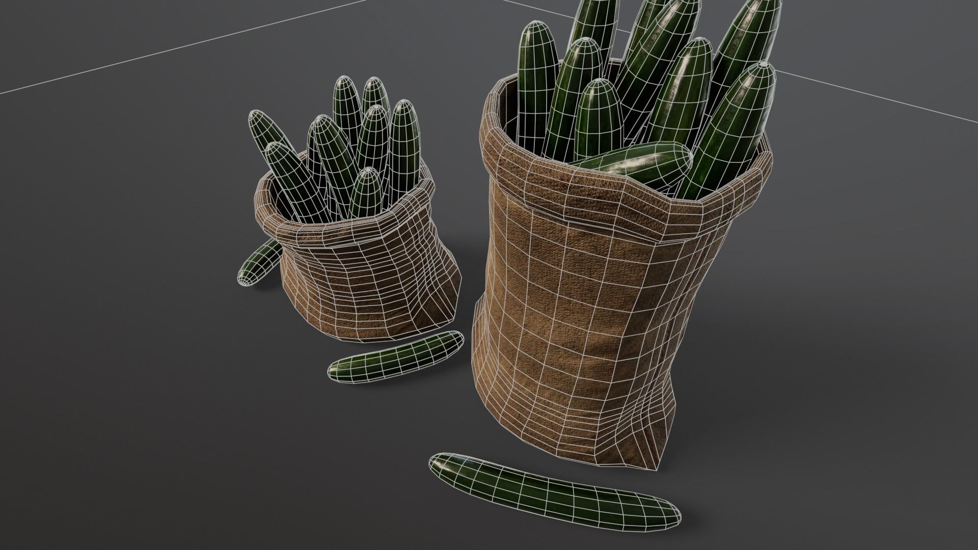 Cucumbers Sacks Low-poly 3D model_3