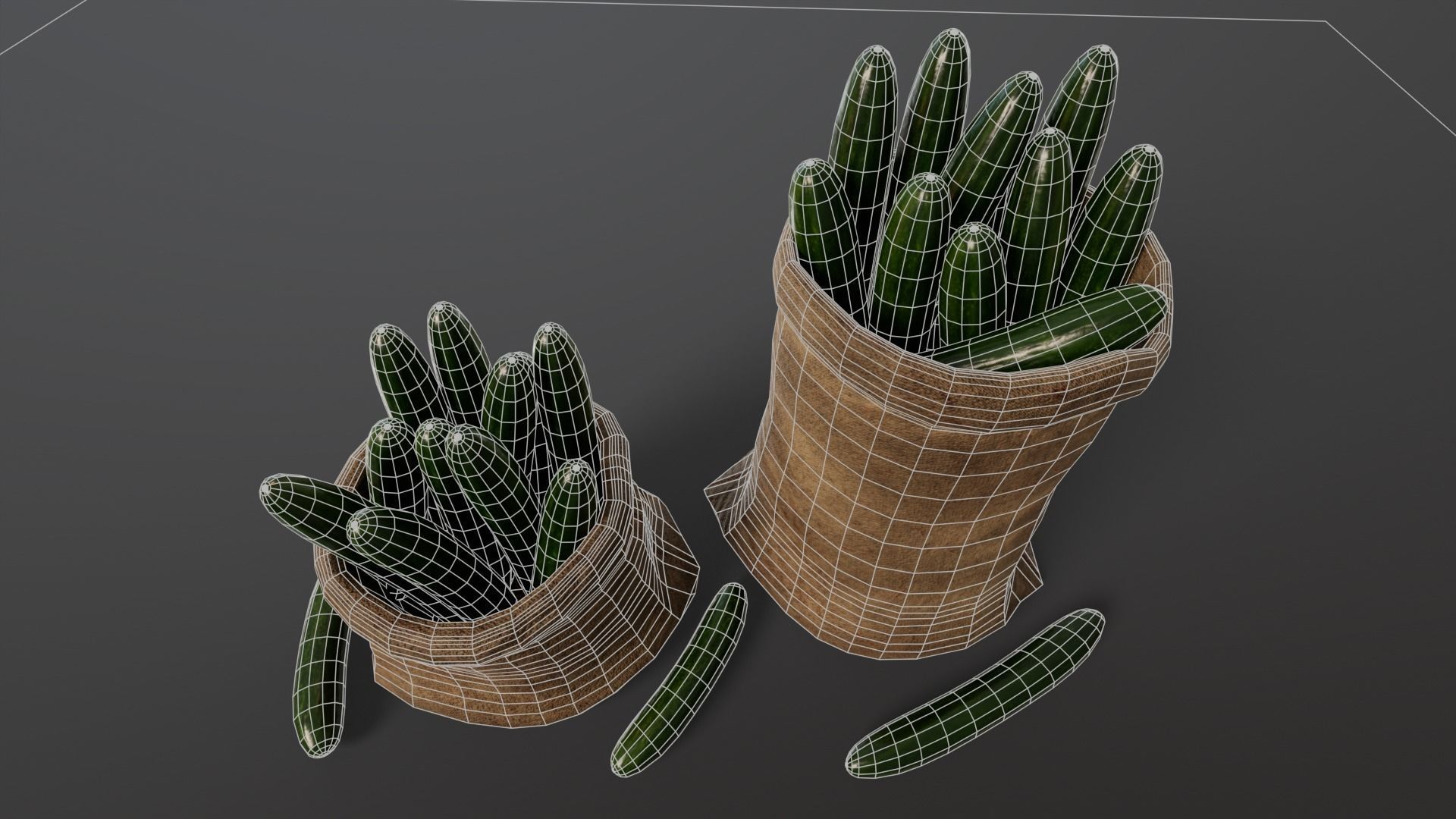 Cucumbers Sacks Low-poly 3D model_7