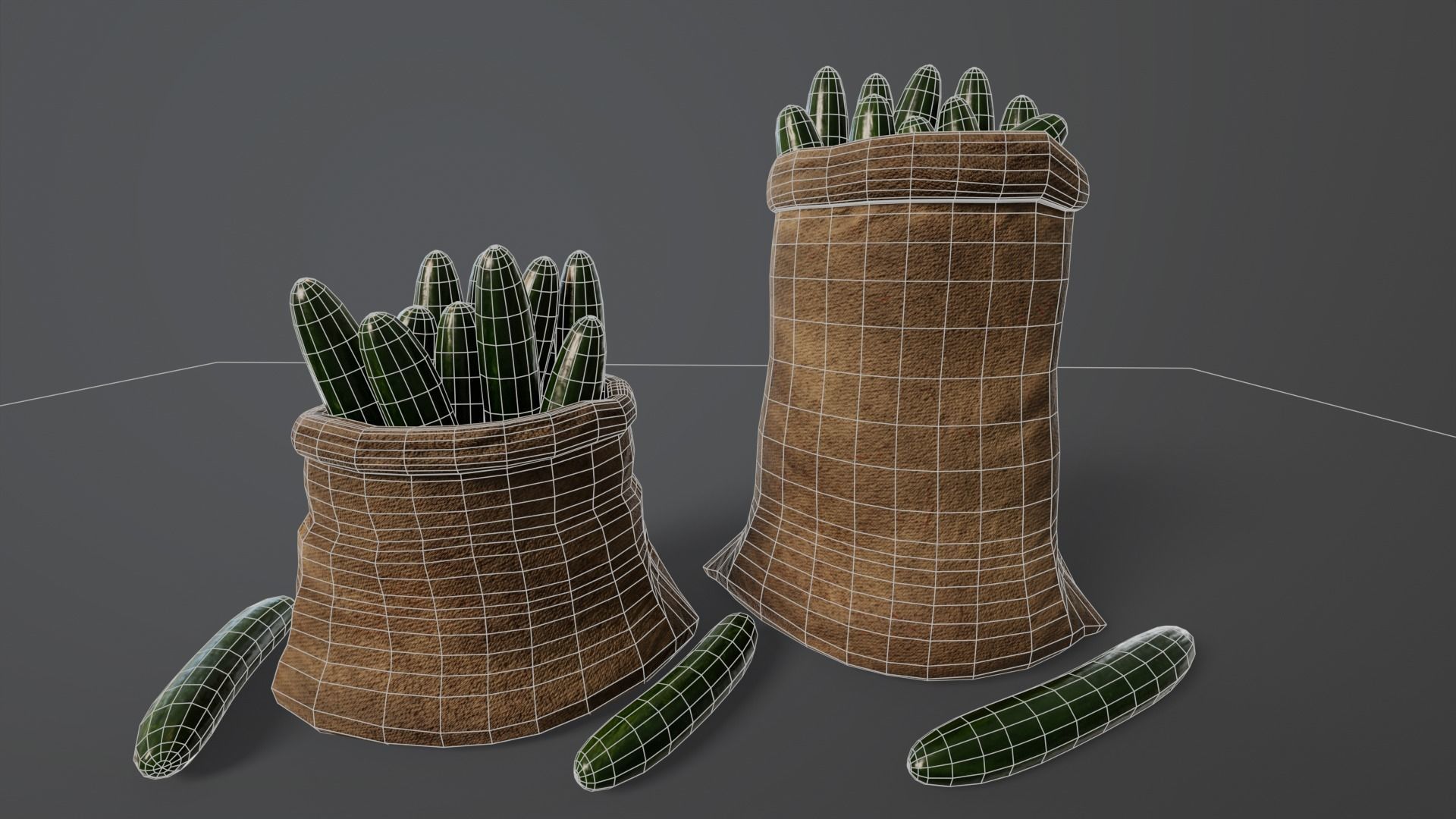 Cucumbers Sacks Low-poly 3D model_5