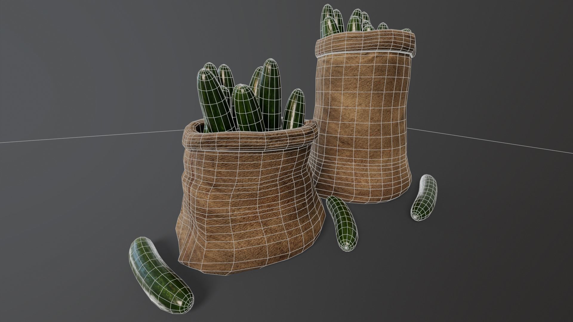 Cucumbers Sacks Low-poly 3D model_9
