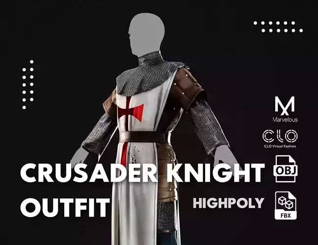 Medieval Crusader Knight Outfit with  4K Texture 3D model