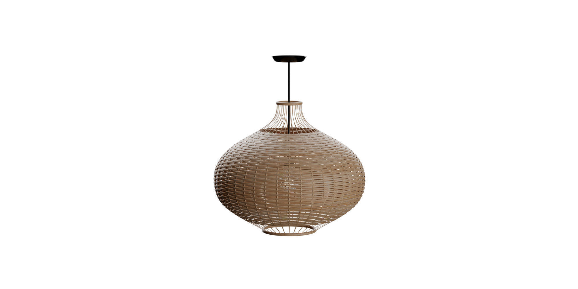 Rattan Single Globe Pendant 3D model_3