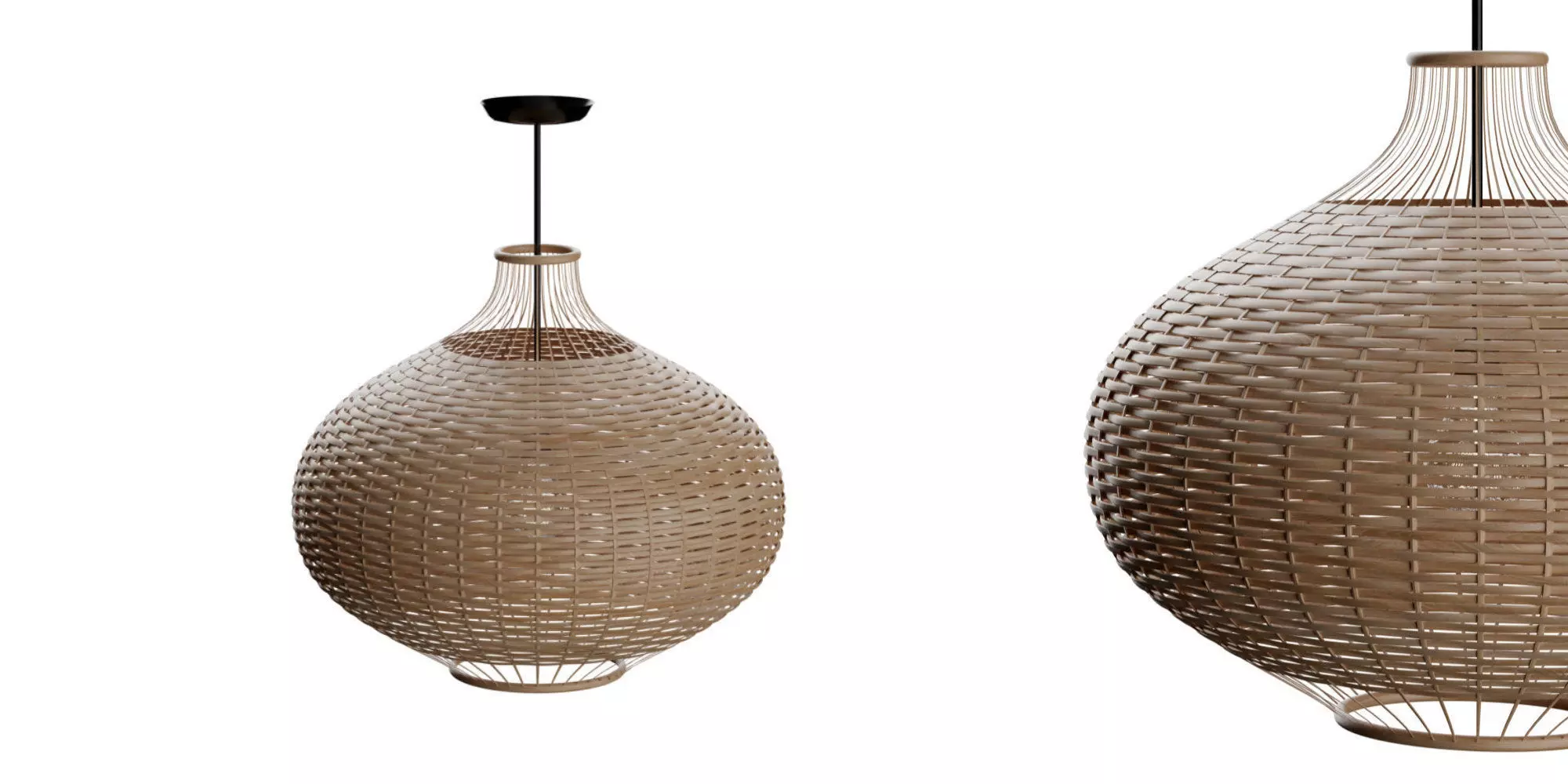 Rattan Single Globe Pendant 3D model_0