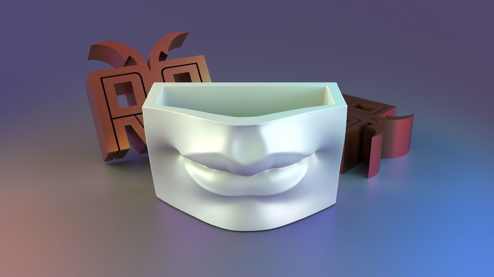 david lip and eye pencil case 3D print model_1