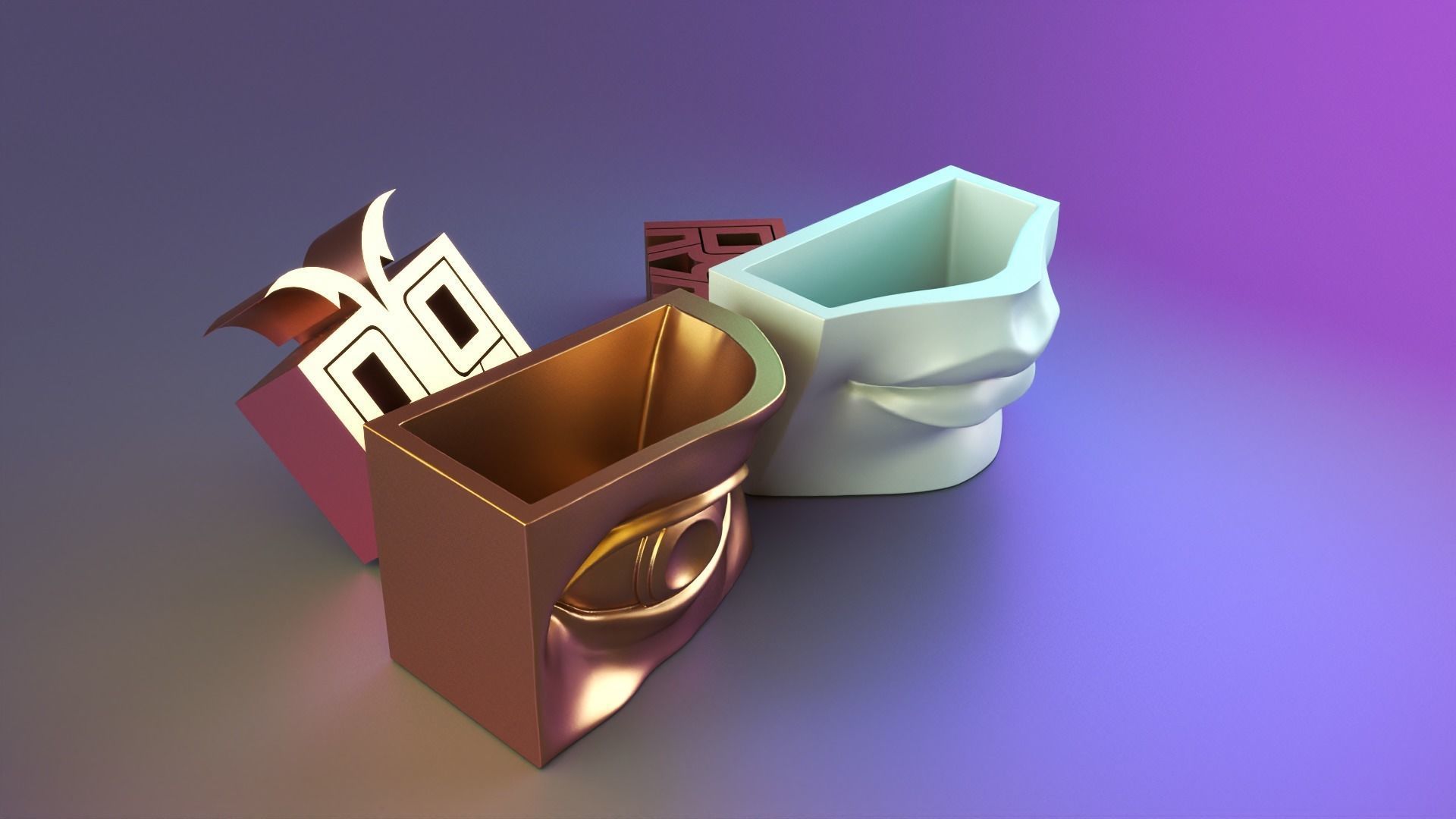 david lip and eye pencil case 3D print model_10