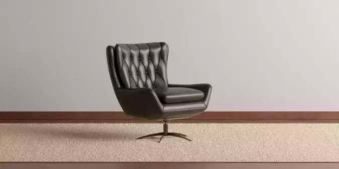 Welsh Tufted Leather Swivel Arm Chair