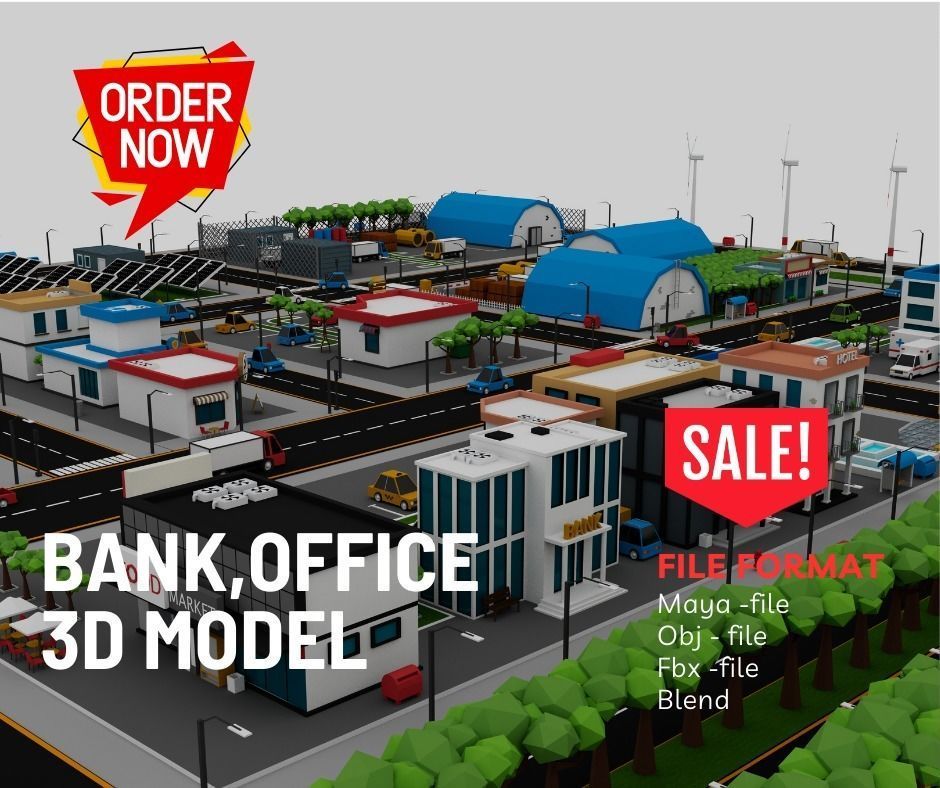 360 Low Poly Cartoon City Models Low-poly 3D model_4