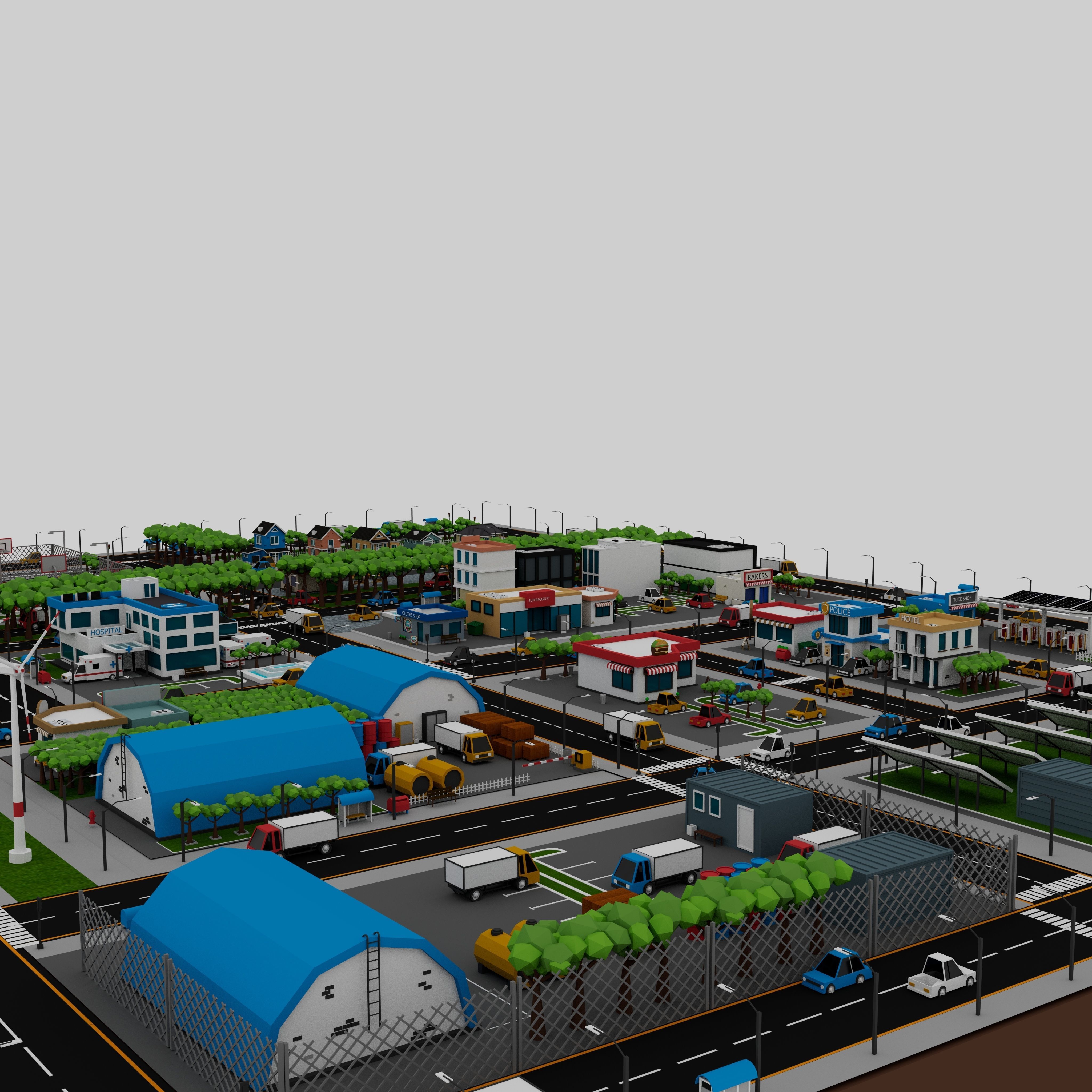 360 Low Poly Cartoon City Models Low-poly 3D model_11