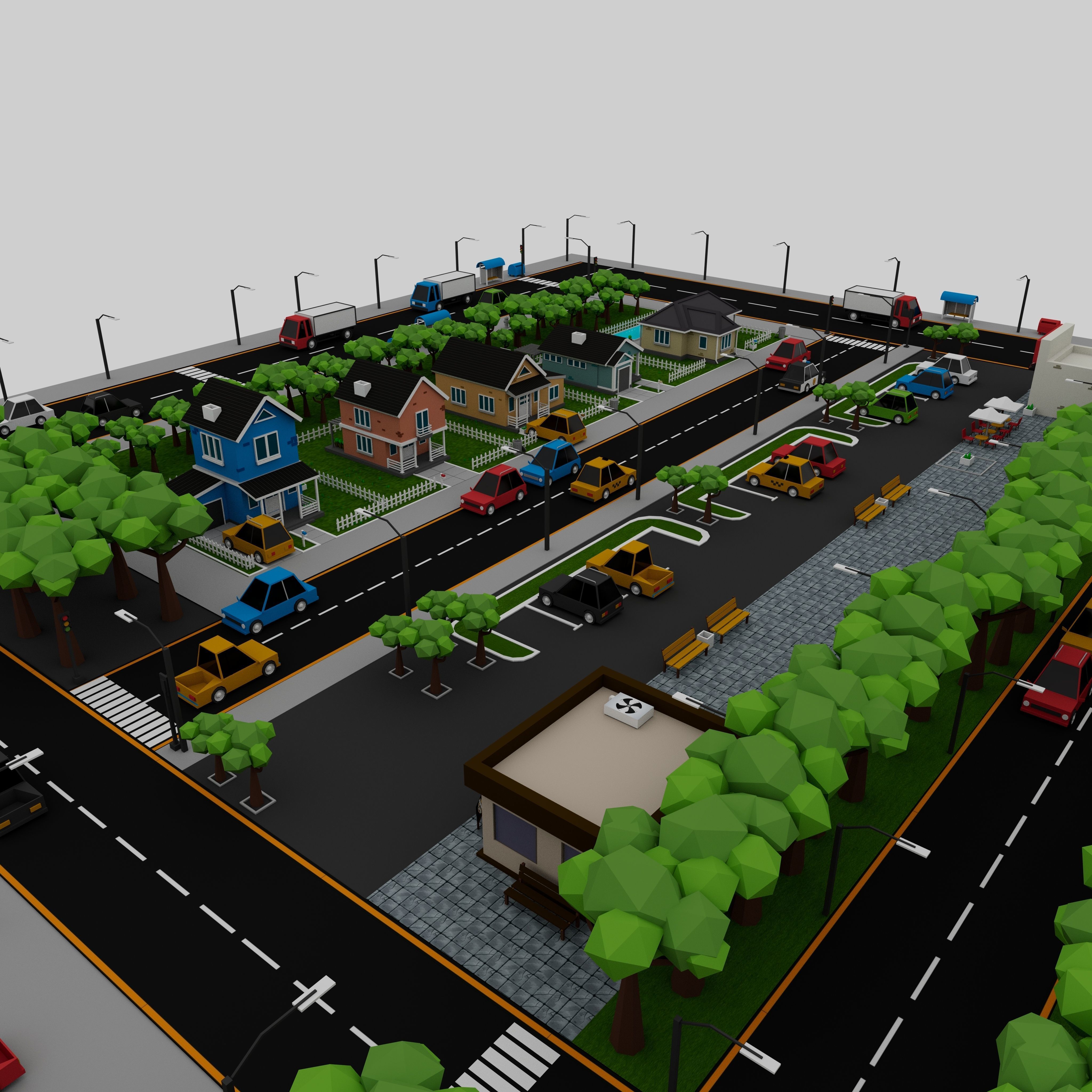 360 Low Poly Cartoon City Models Low-poly 3D model_3