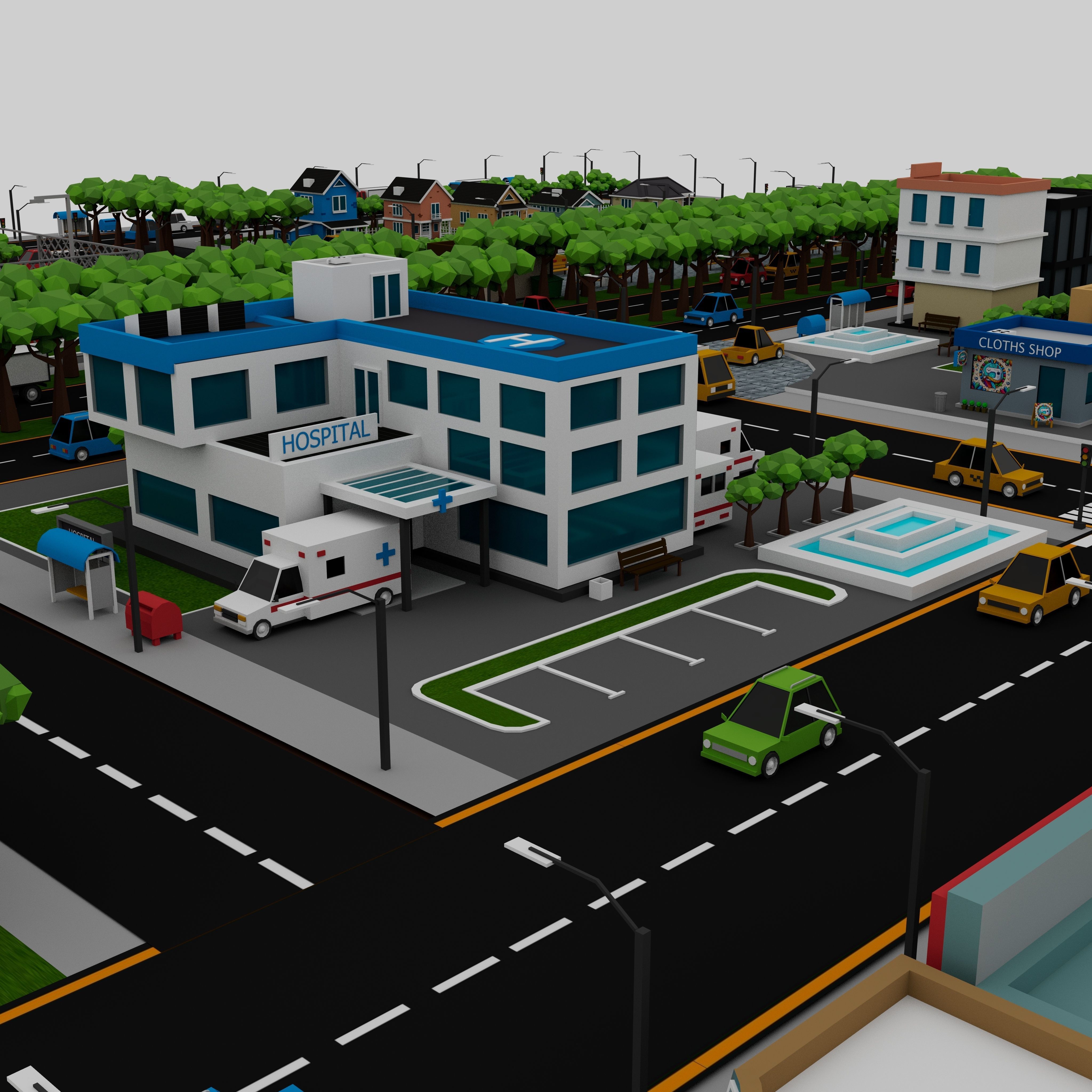 360 Low Poly Cartoon City Models Low-poly 3D model_10
